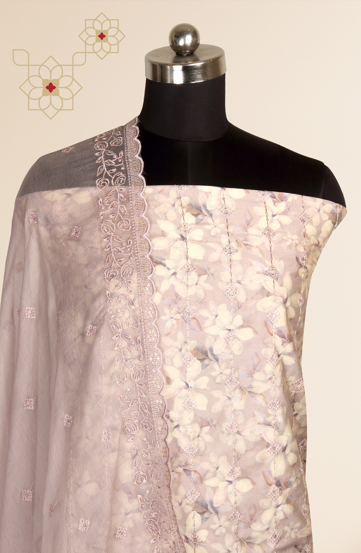 Mauve Beautiful Modal Suit-set with Chiffon Dupatta - 838-4665B