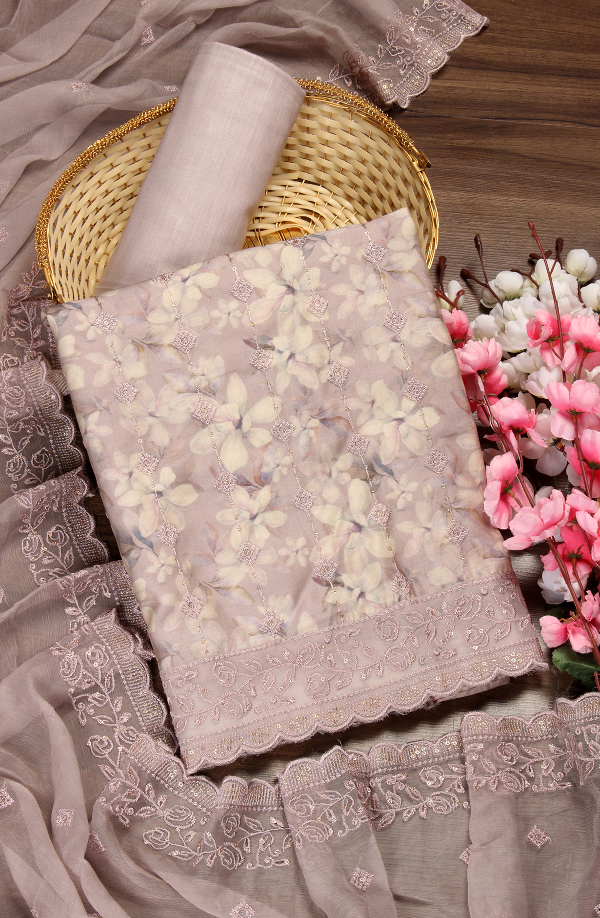 Mauve Beautiful Modal Suit-set with Chiffon Dupatta - 838-4665B