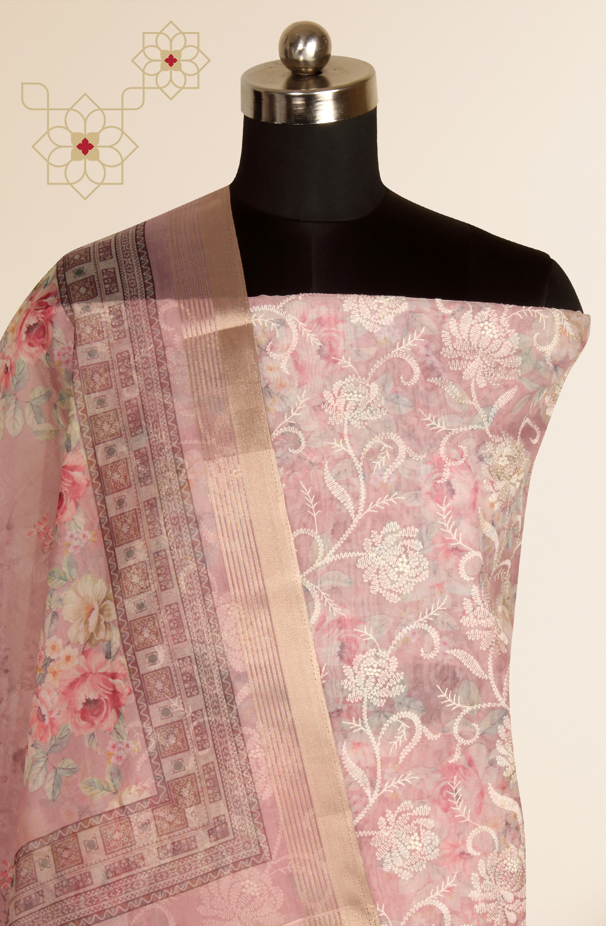 Pink Beautiful Organza Embroidered Salwar Kameez - 838-6853B