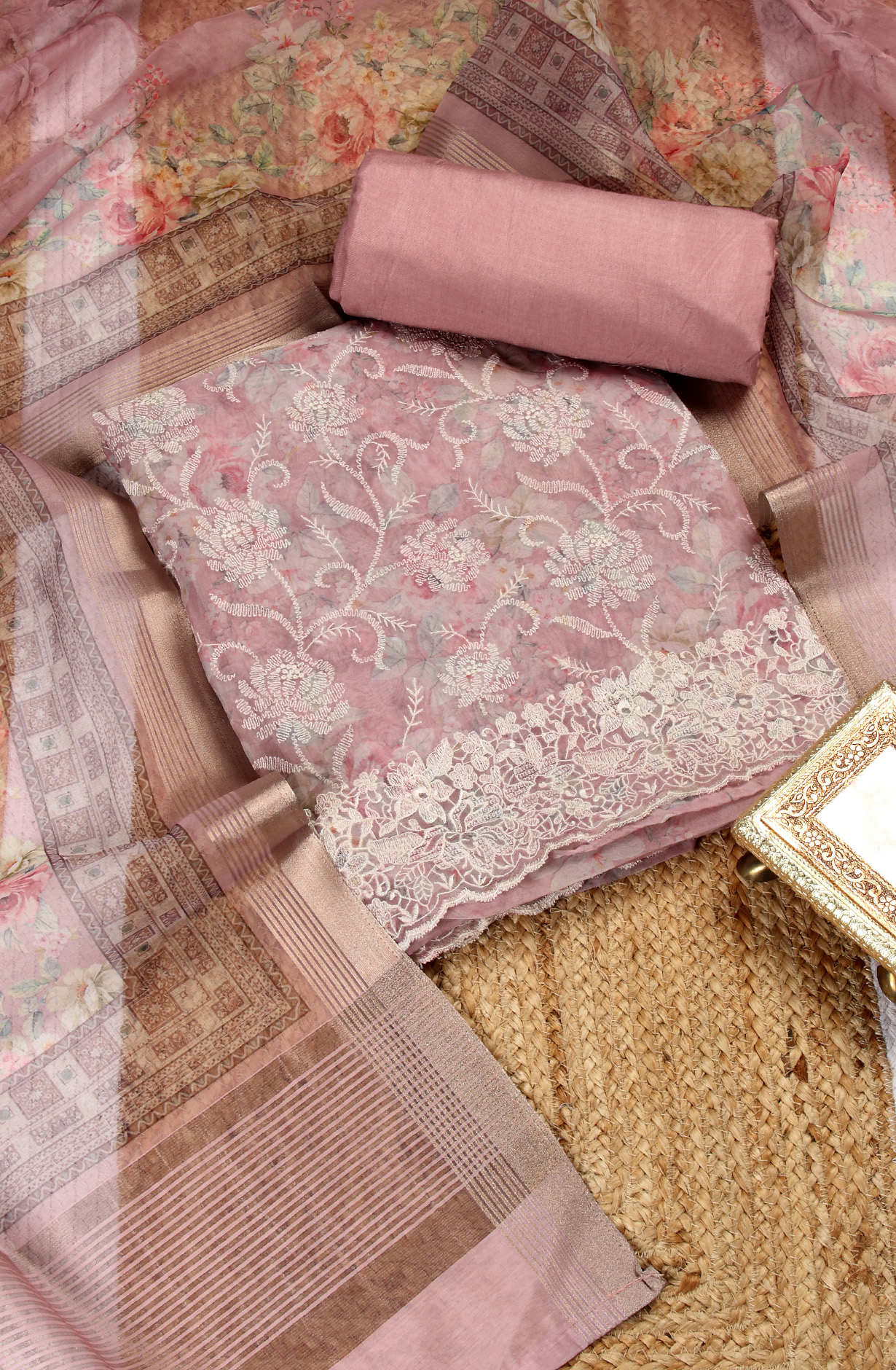 Pink Beautiful Organza Embroidered Salwar Kameez - 838-6853B