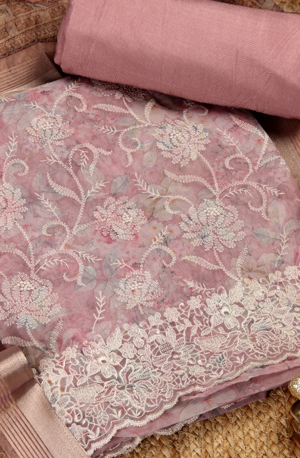 Pink Beautiful Organza Embroidered Salwar Kameez - 838-6853B