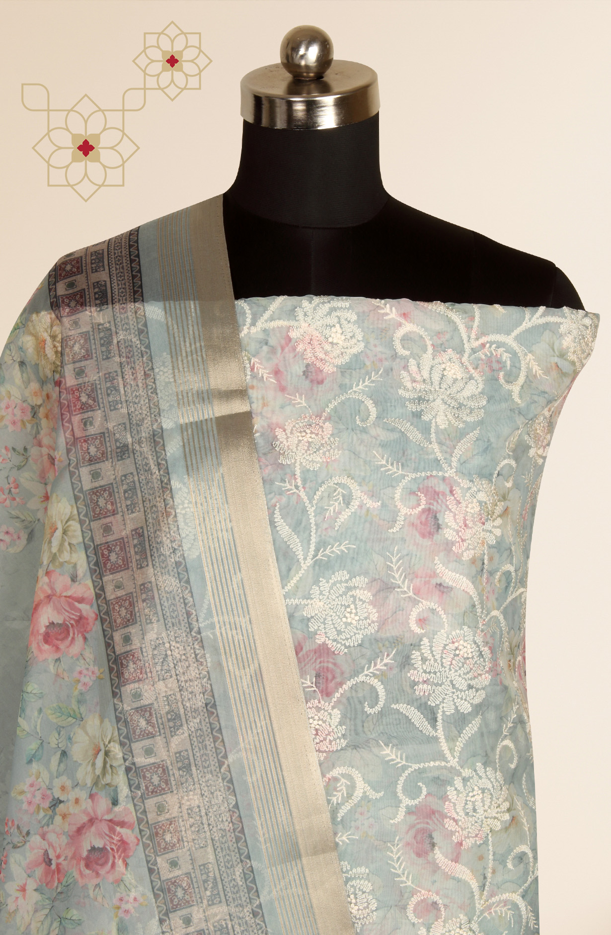 Sea Green Beautiful Organza Embroidered Salwar Kameez - 838-6853C