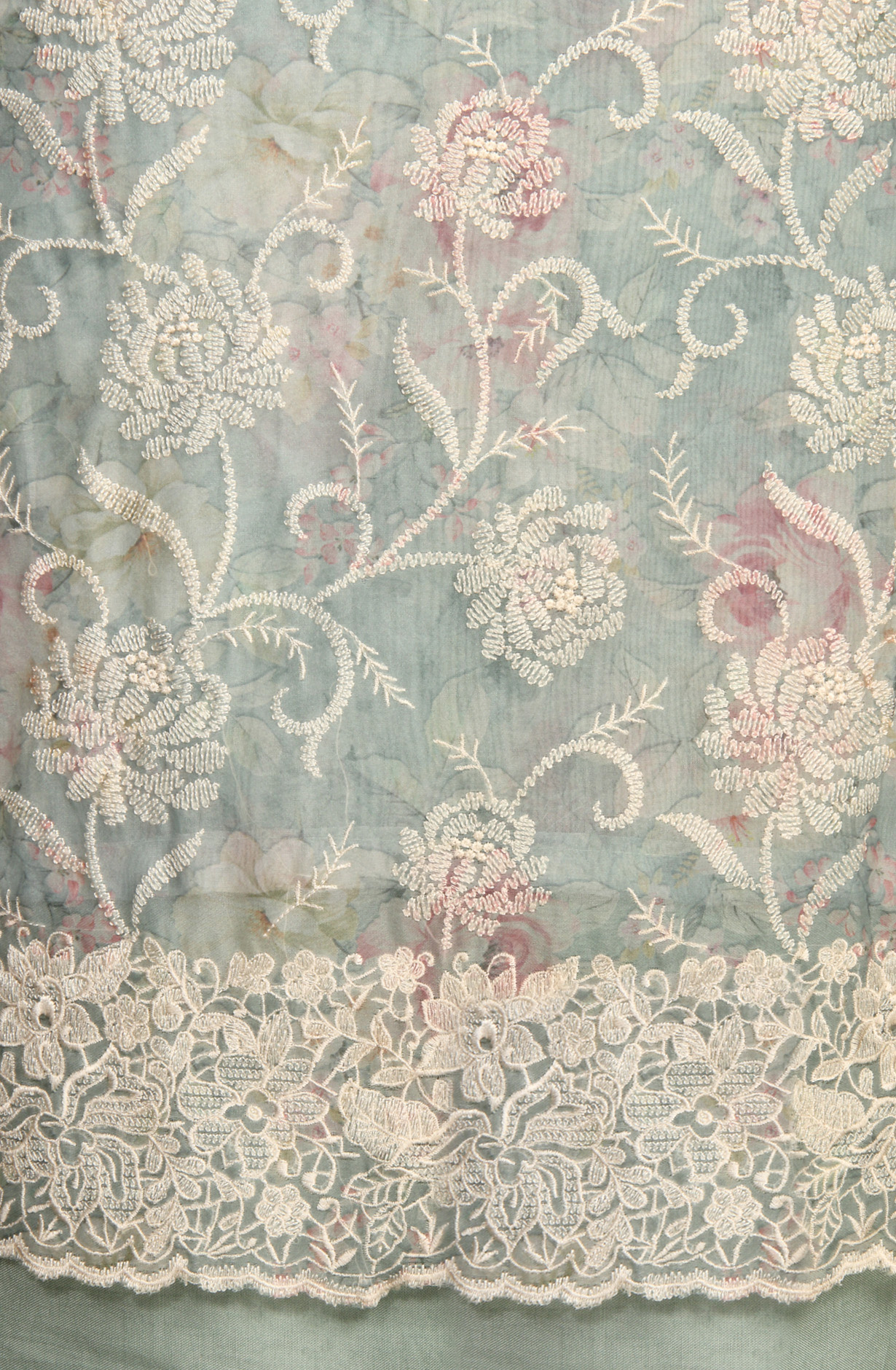 Sea Green Beautiful Organza Embroidered Salwar Kameez - 838-6853C