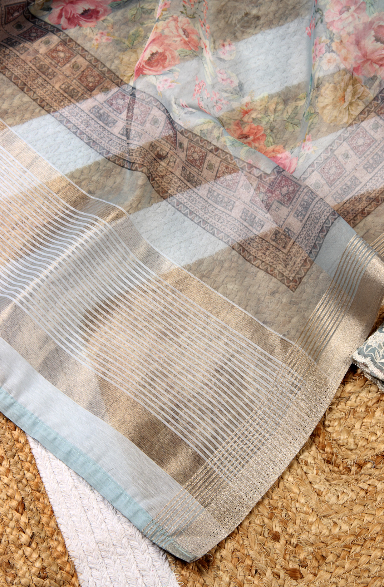 Sea Green Beautiful Organza Embroidered Salwar Kameez - 838-6853C