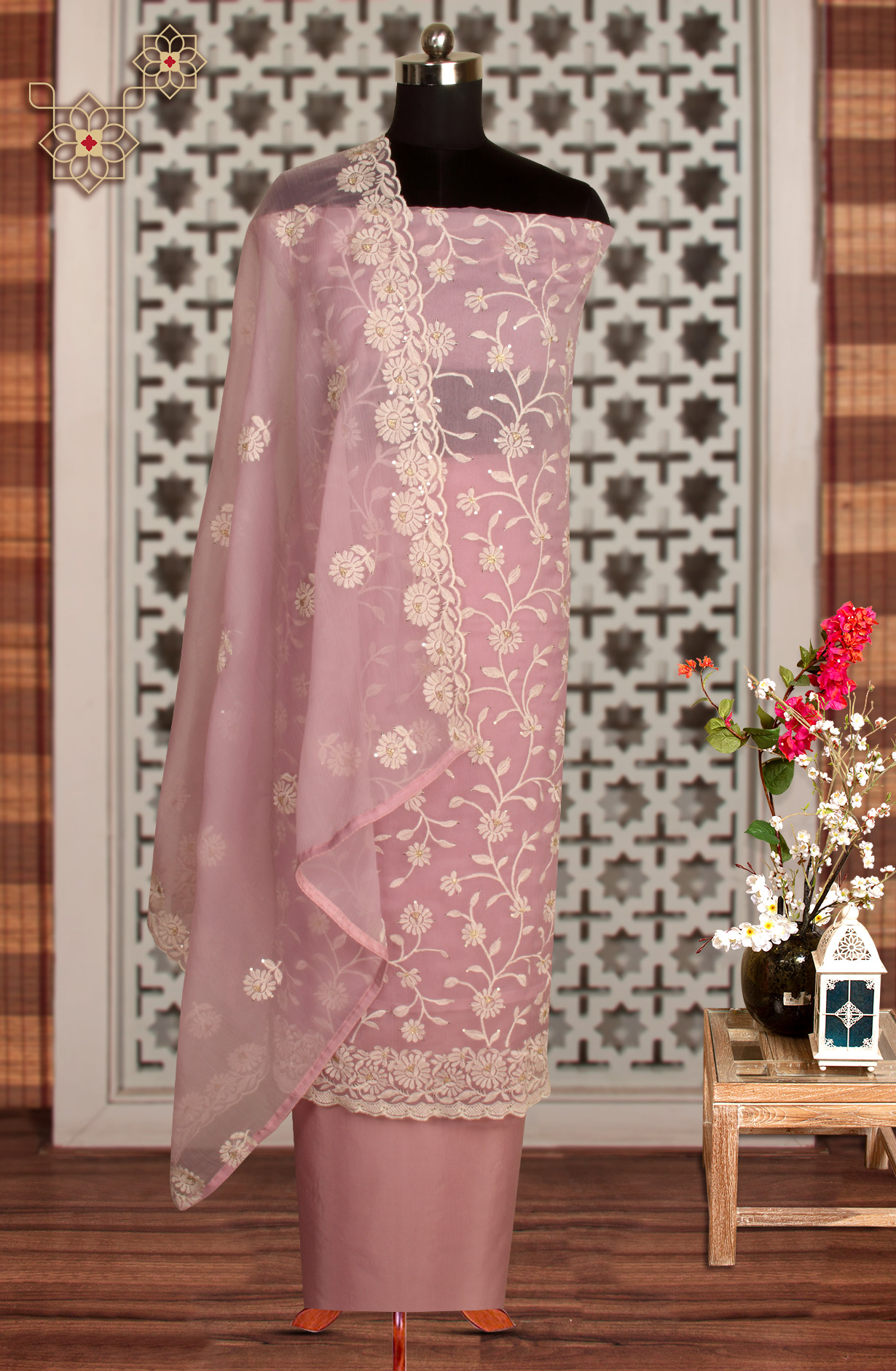 Purple Beautiful Organza Embroidered Salwar Kameez - 838-6857A