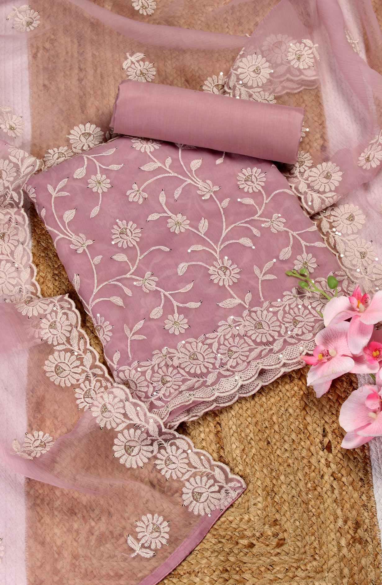 Purple Beautiful Organza Embroidered Salwar Kameez - 838-6857A