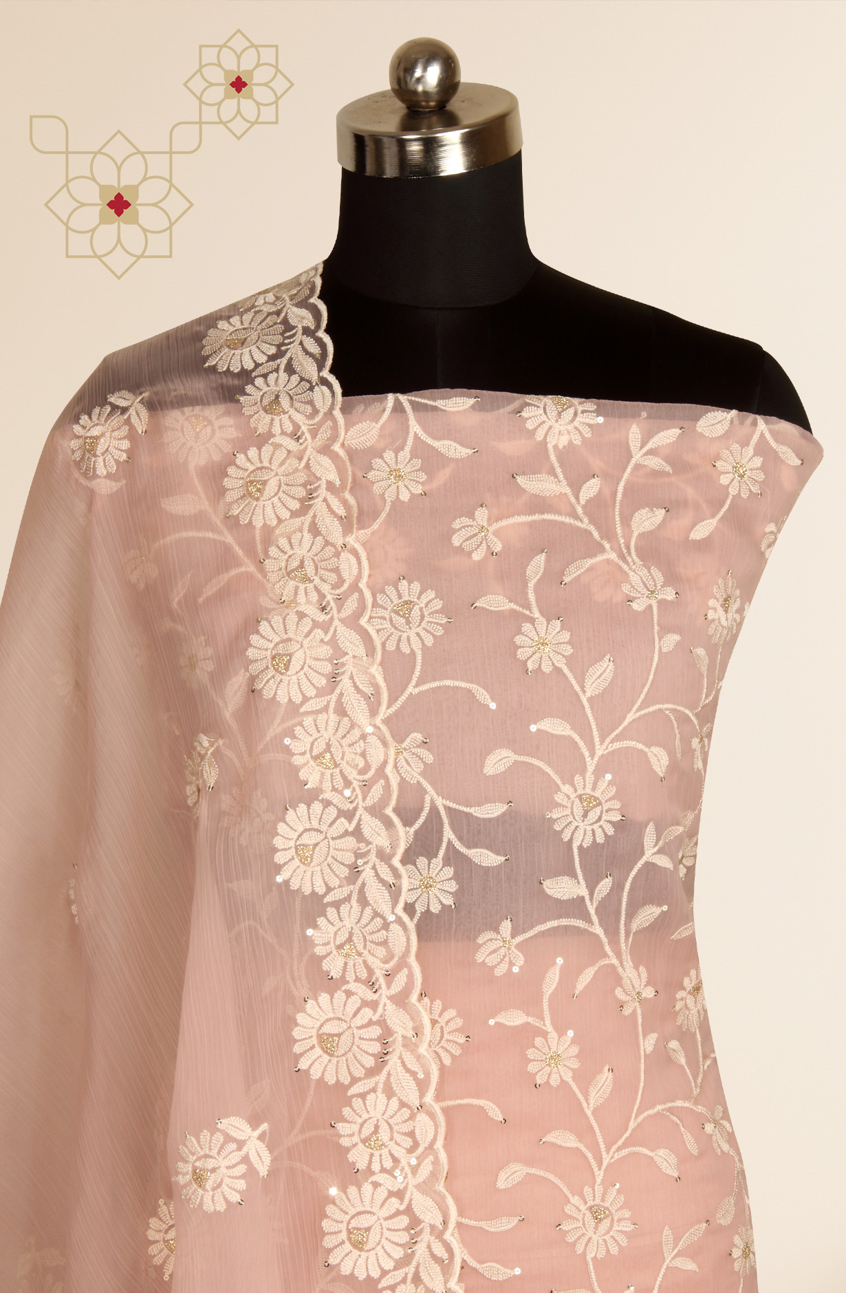 Peach Beautiful Organza Embroidered Salwar Kameez - 838-6857B