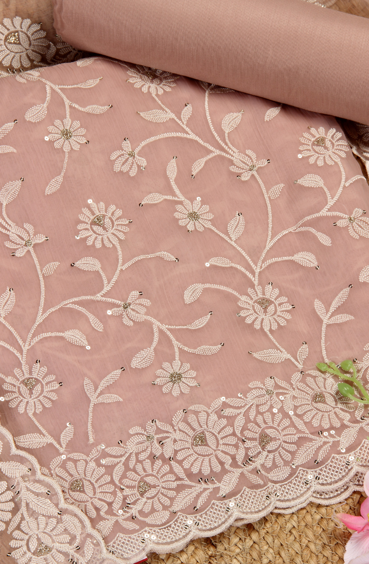 Peach Beautiful Organza Embroidered Salwar Kameez - 838-6857B