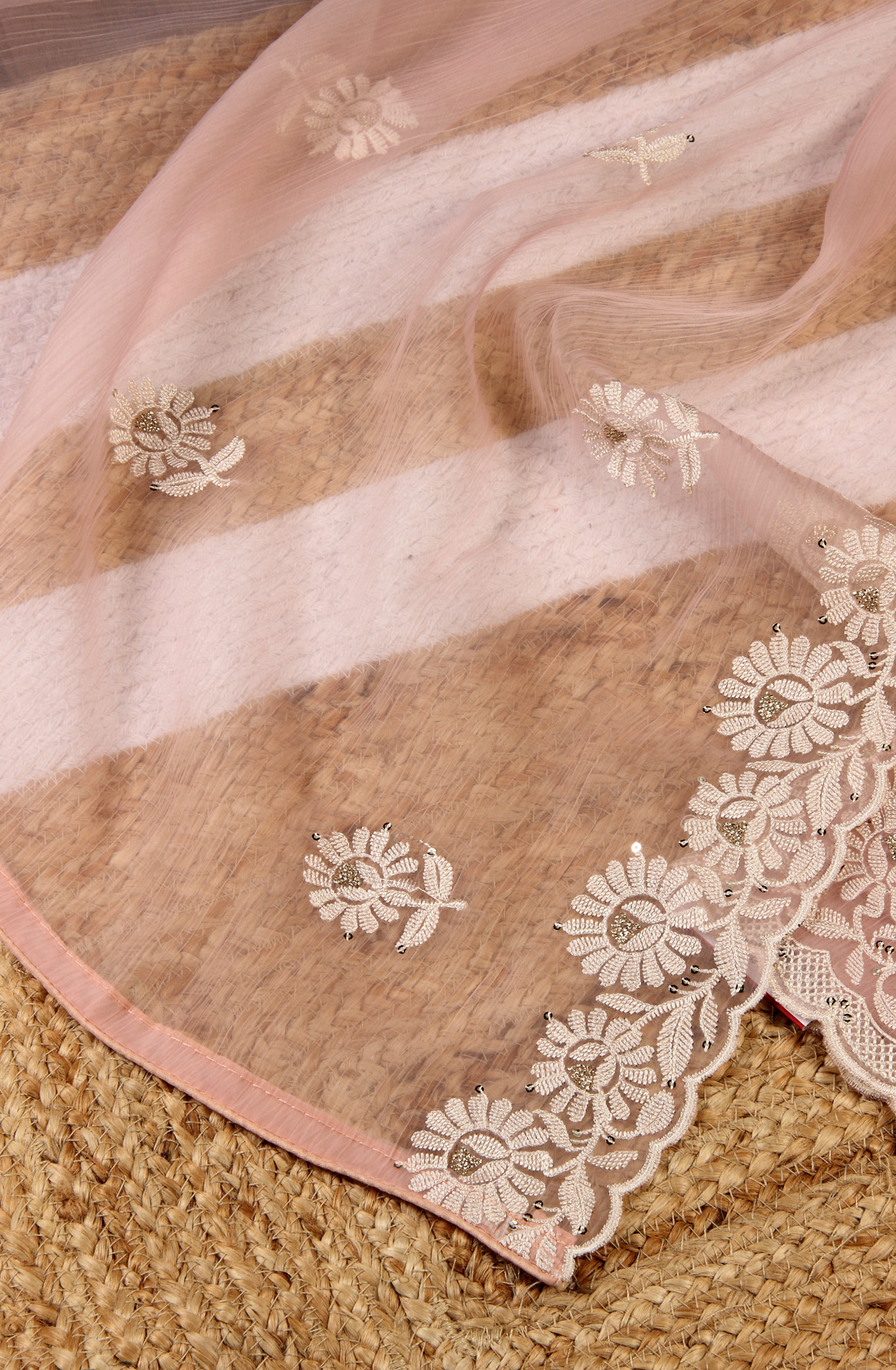 Peach Beautiful Organza Embroidered Salwar Kameez - 838-6857B