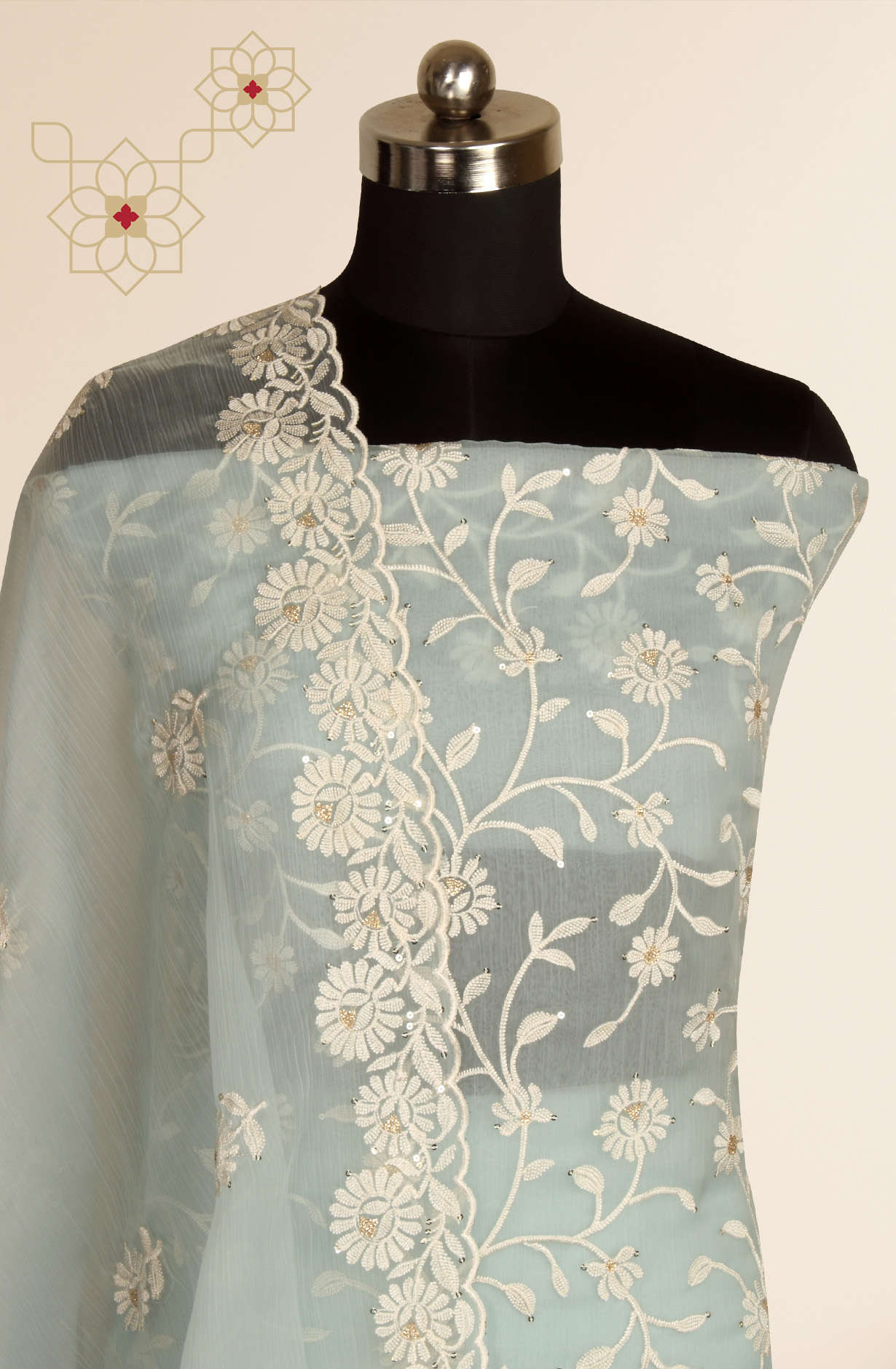 Sea Green Beautiful Organza Embroidered Salwar Kameez - 838-6857C