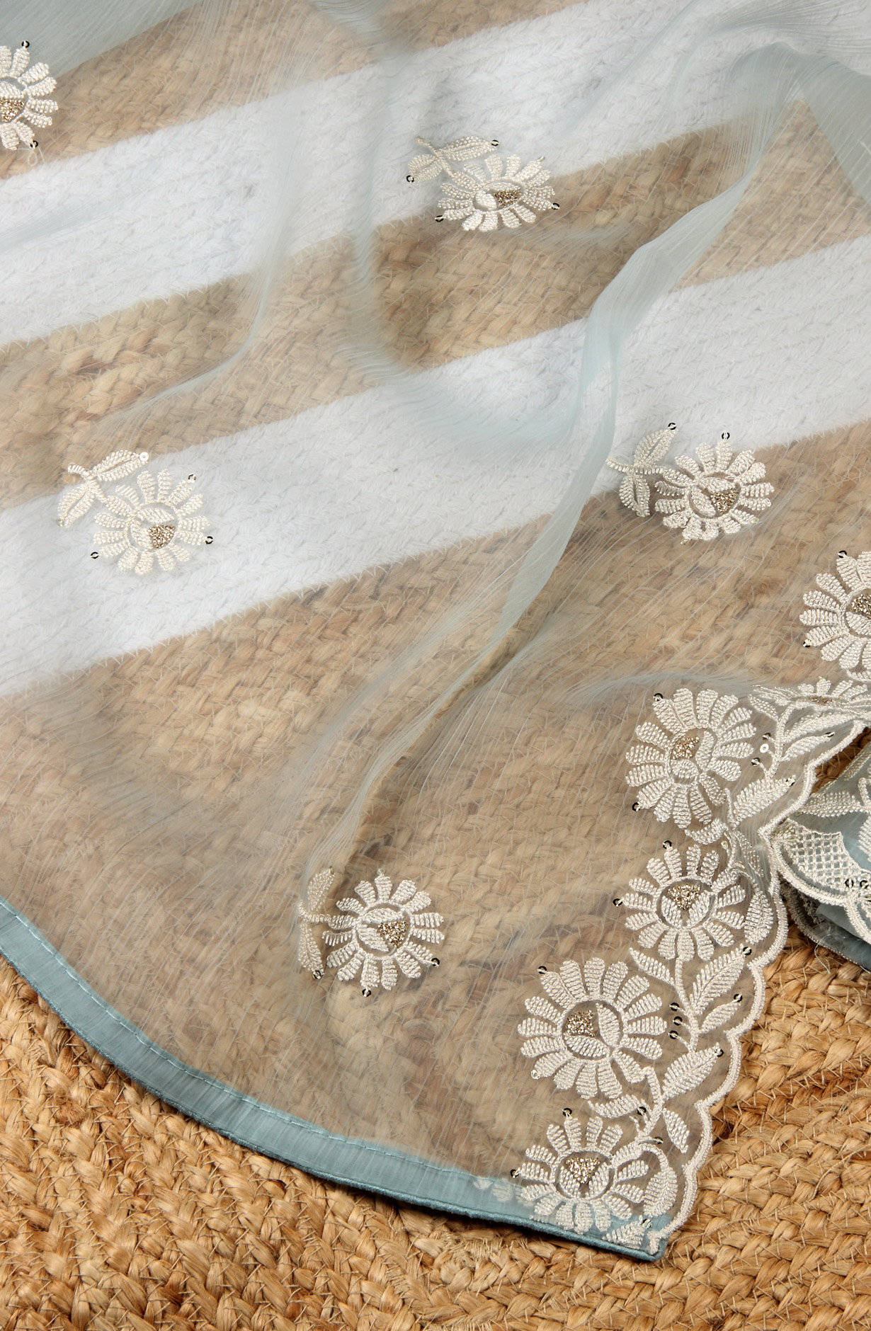 Sea Green Beautiful Organza Embroidered Salwar Kameez - 838-6857C