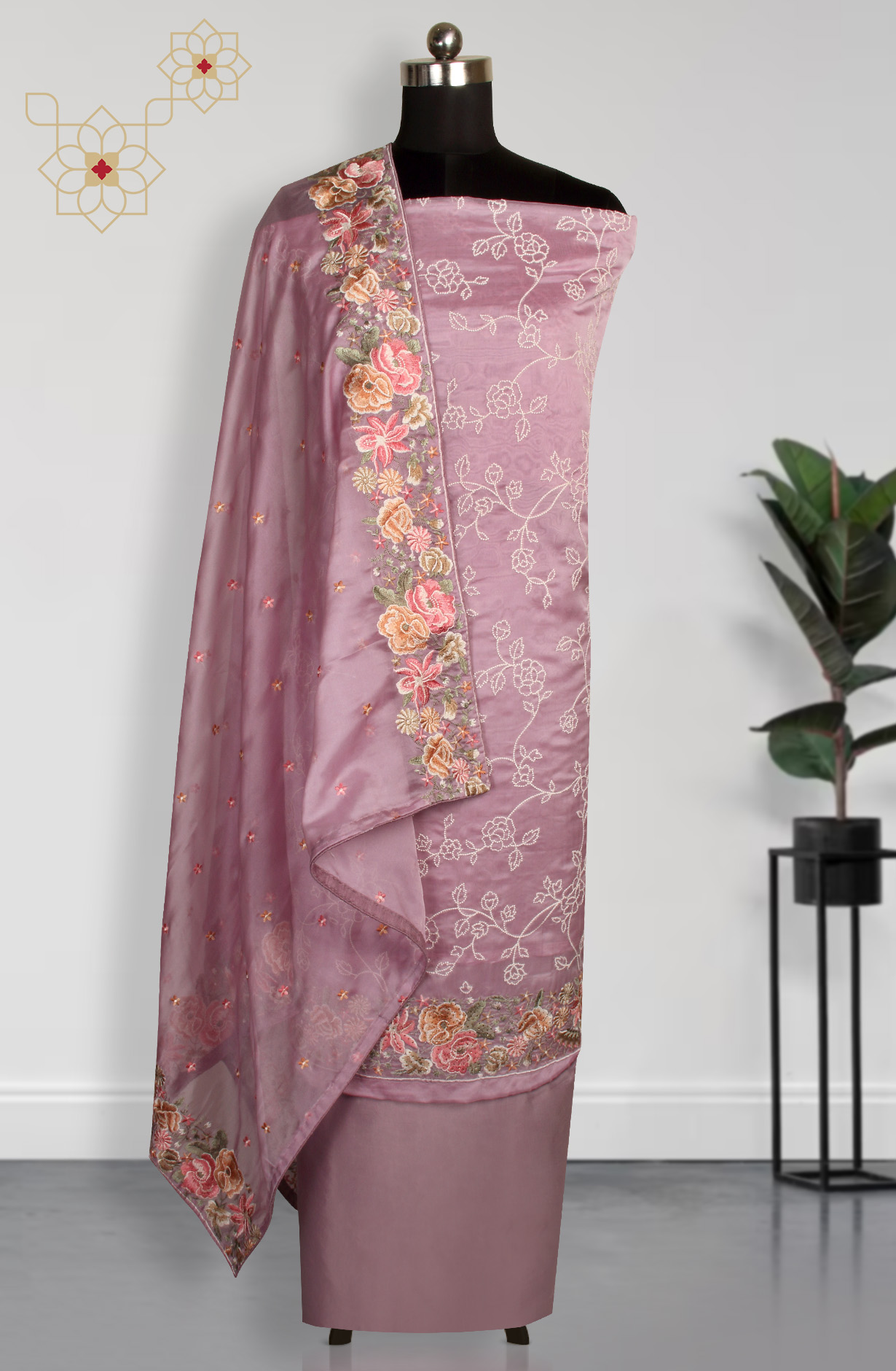 Lavender Organza Designer Embroidered Salwar Kameez - 838-6891A