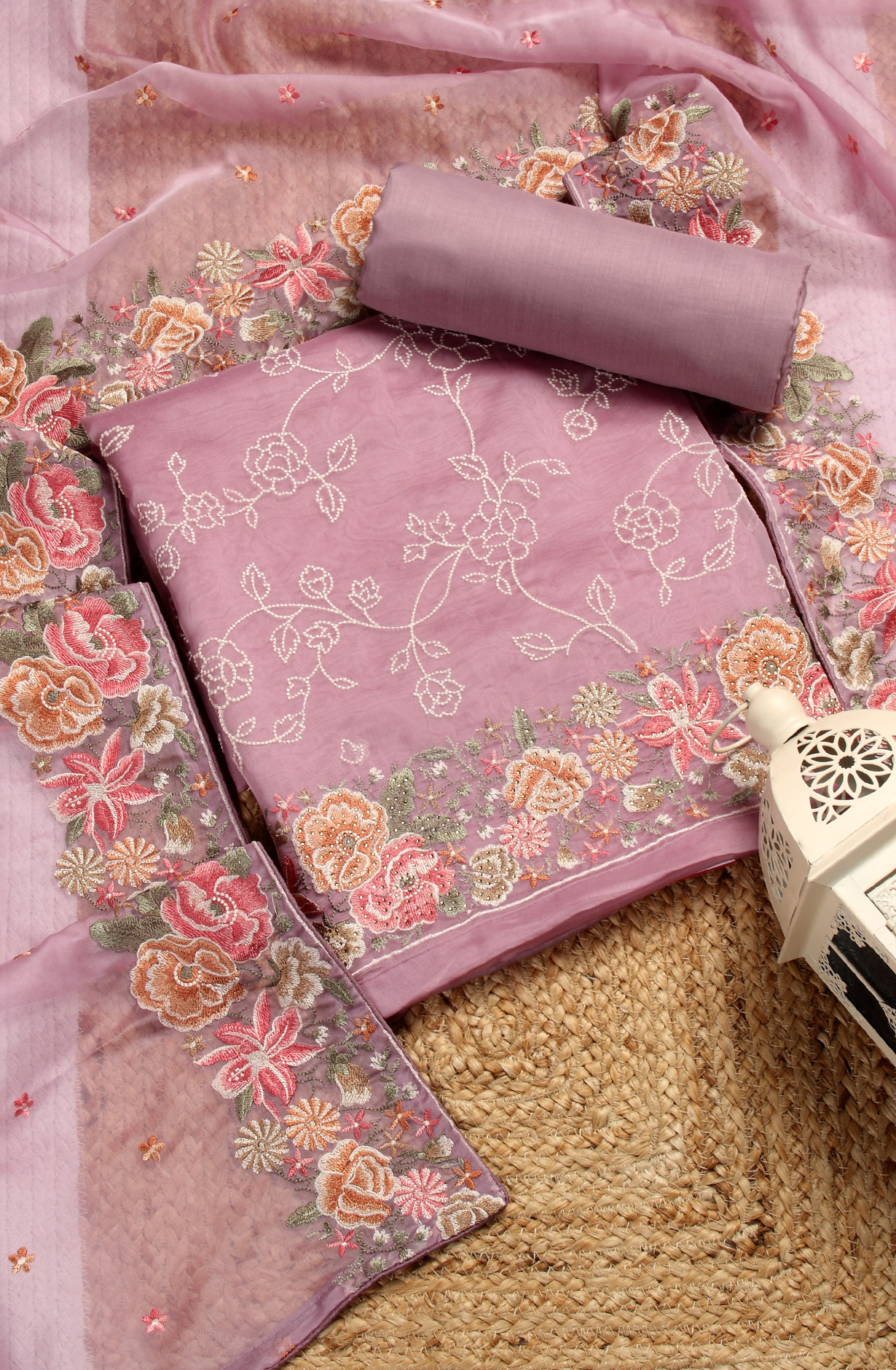 Lavender Organza Designer Embroidered Salwar Kameez - 838-6891A