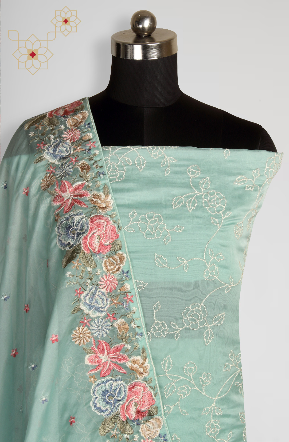 Sea Green Organza Designer Embroidered Salwar Kameez - 838-6891C