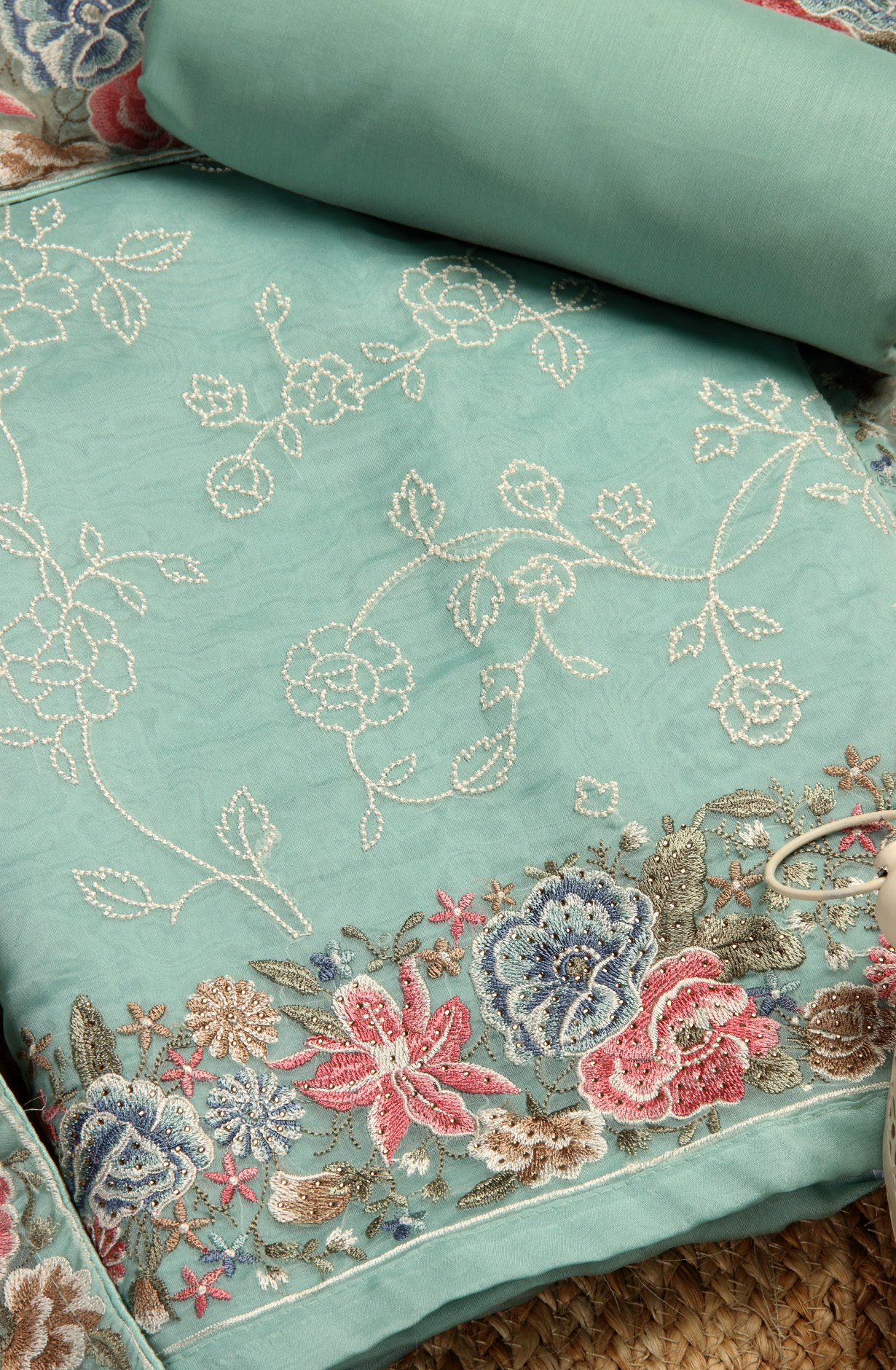 Sea Green Organza Designer Embroidered Salwar Kameez - 838-6891C