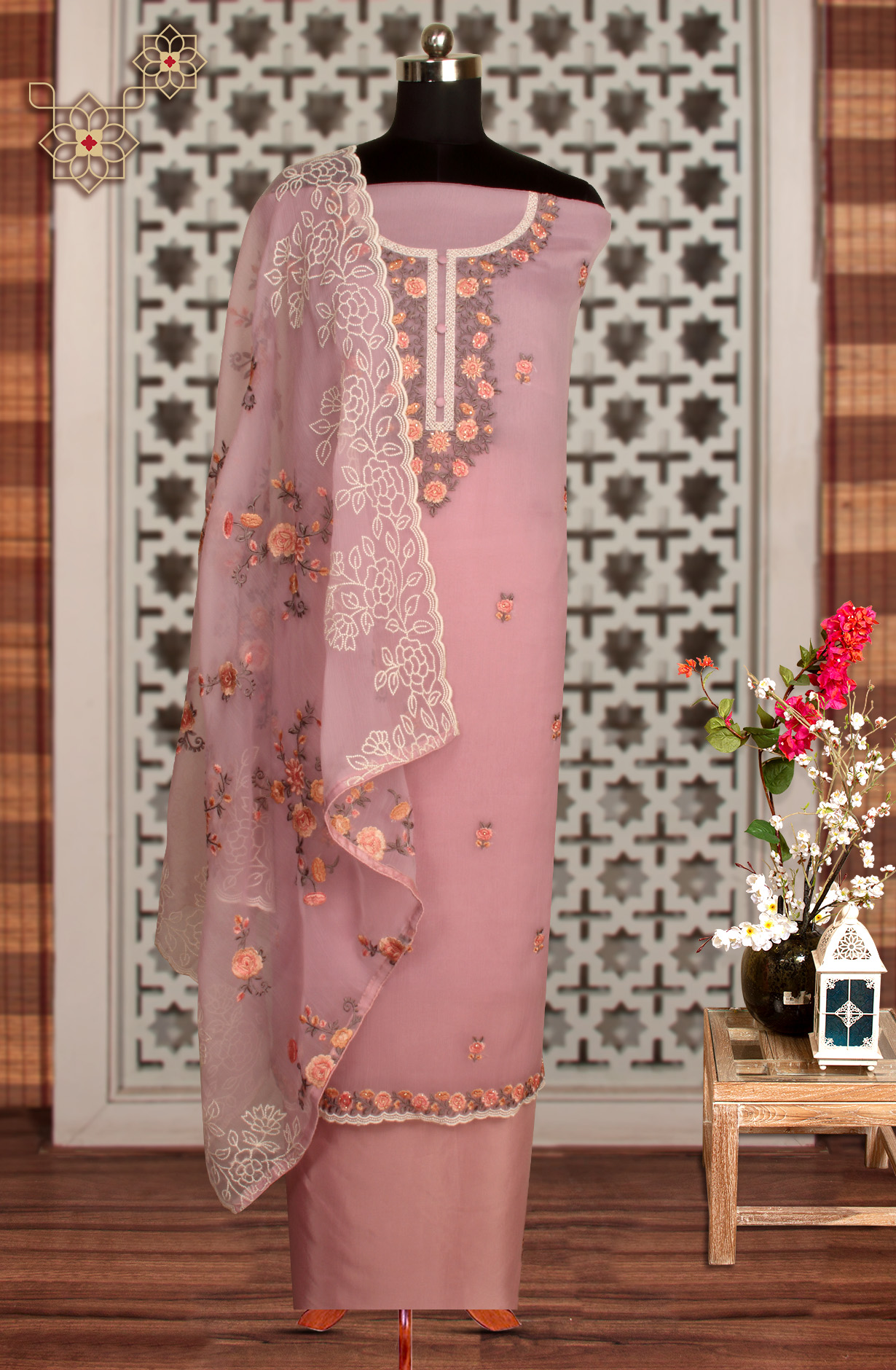 Mauve Beautiful Organza Embroidered Salwar Suit - 838-6926