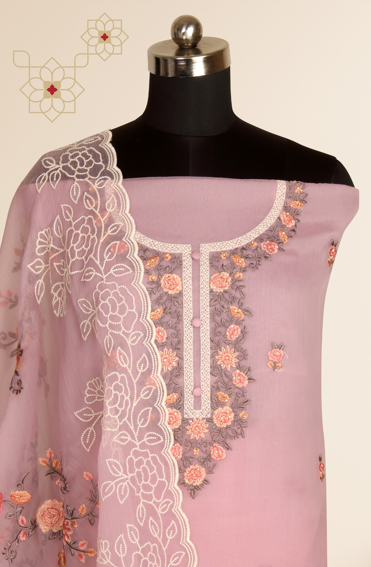 Mauve Beautiful Organza Embroidered Salwar Suit - 838-6926