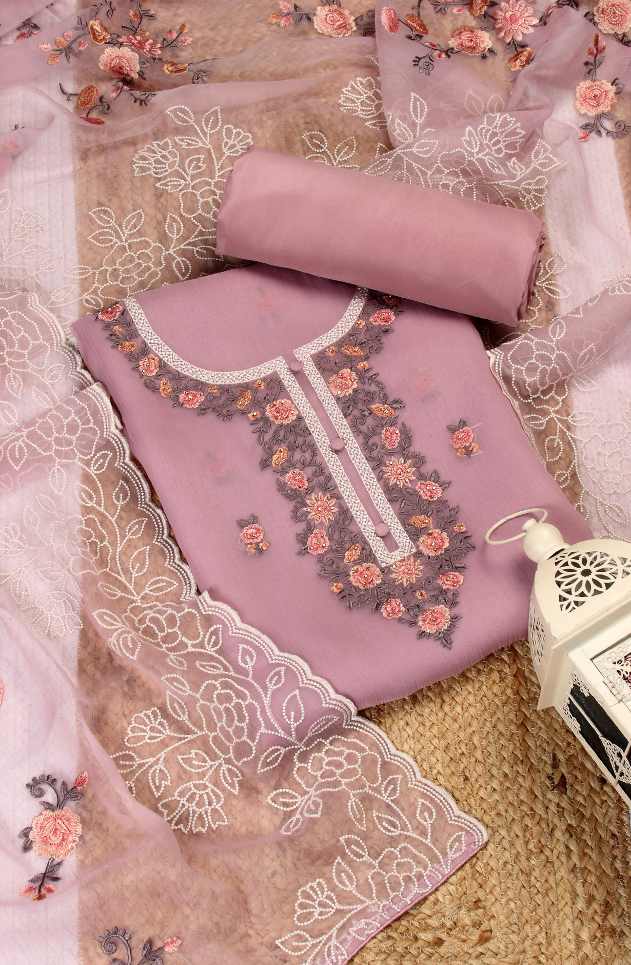 Mauve Beautiful Organza Embroidered Salwar Suit - 838-6926