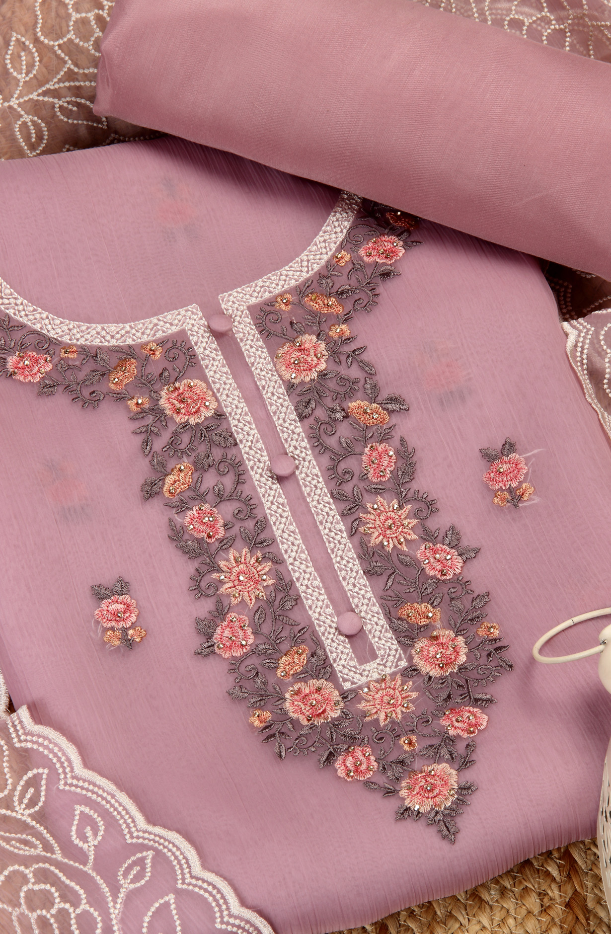 Mauve Beautiful Organza Embroidered Salwar Suit - 838-6926