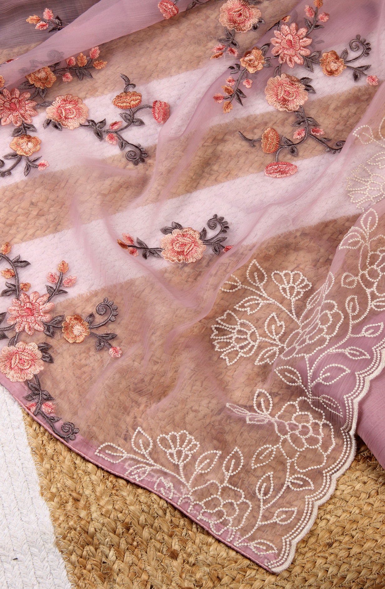 Mauve Beautiful Organza Embroidered Salwar Suit - 838-6926