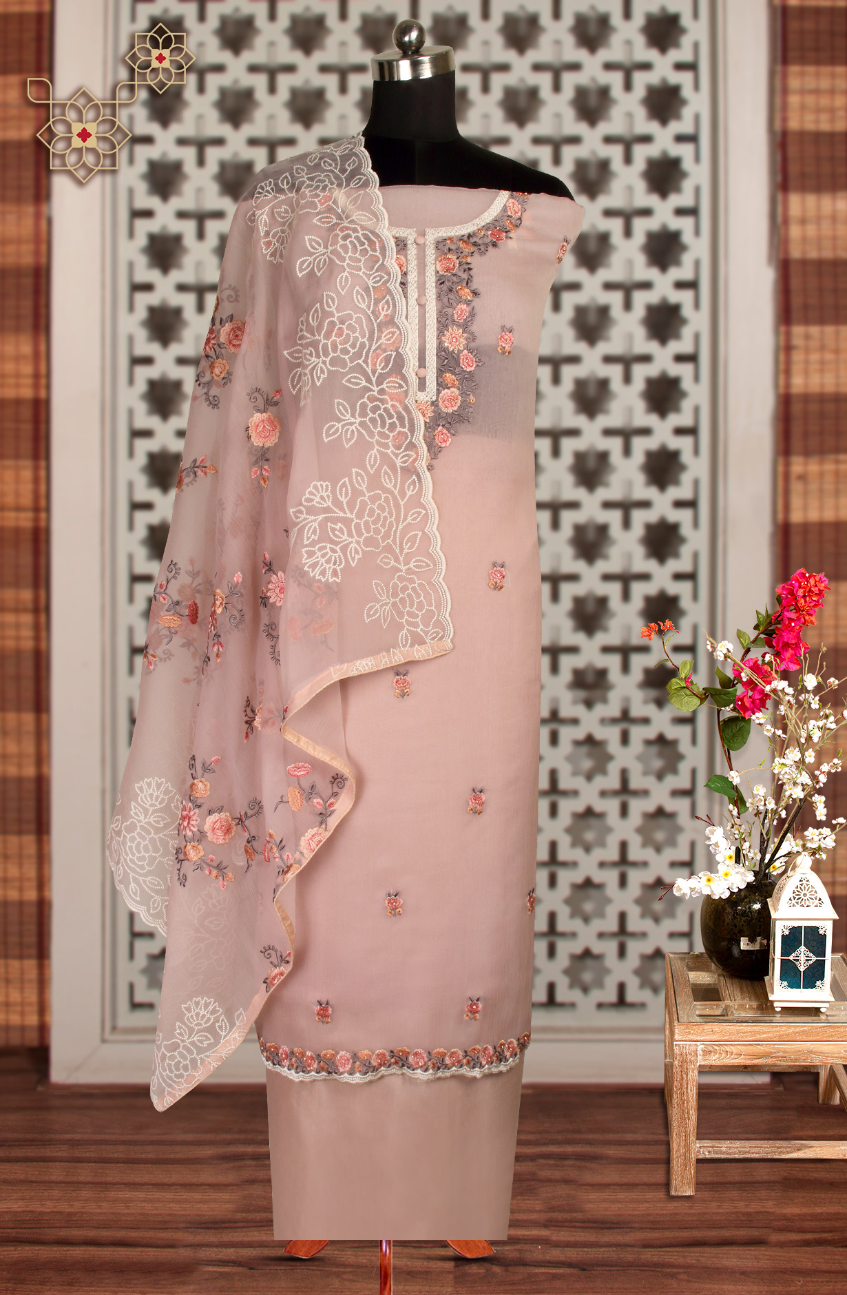 Peach Beautiful Organza Embroidered Salwar Suit - 838-6926A