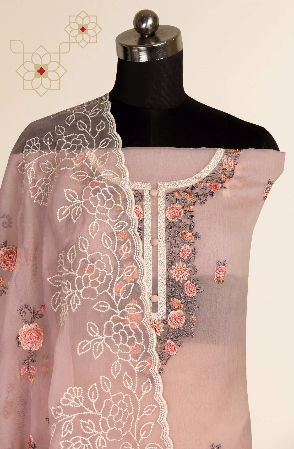 Peach Beautiful Organza Embroidered Salwar Suit - 838-6926A