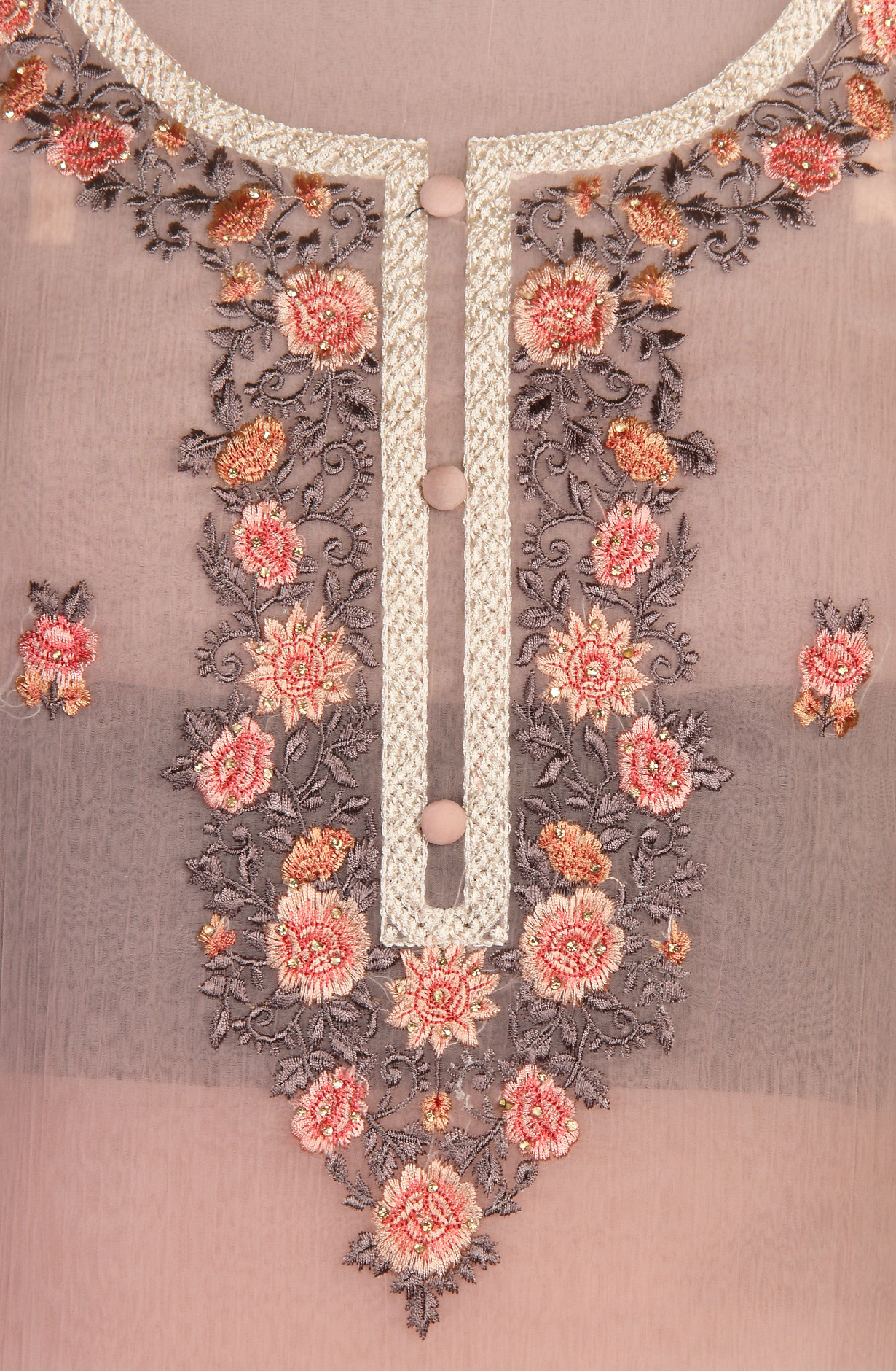 Peach Beautiful Organza Embroidered Salwar Suit - 838-6926A