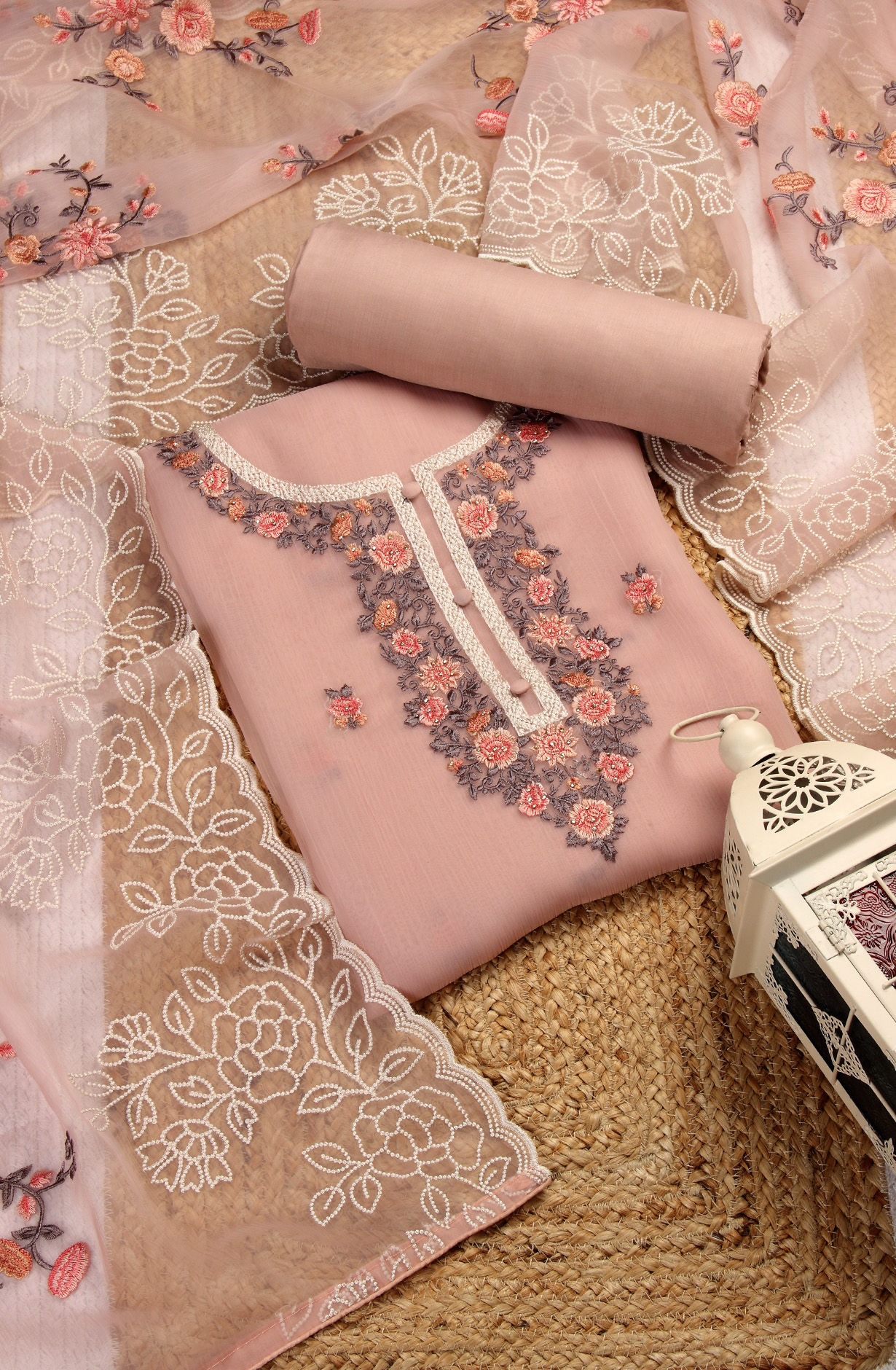 Peach Beautiful Organza Embroidered Salwar Suit - 838-6926A