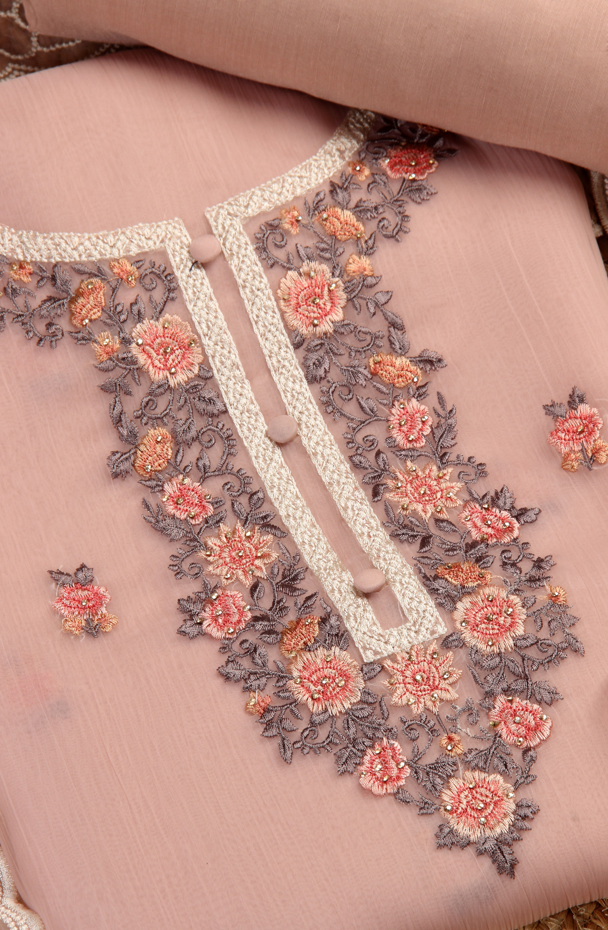 Peach Beautiful Organza Embroidered Salwar Suit - 838-6926A