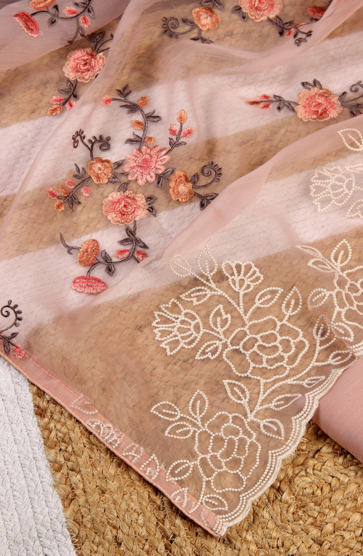 Peach Beautiful Organza Embroidered Salwar Suit - 838-6926A