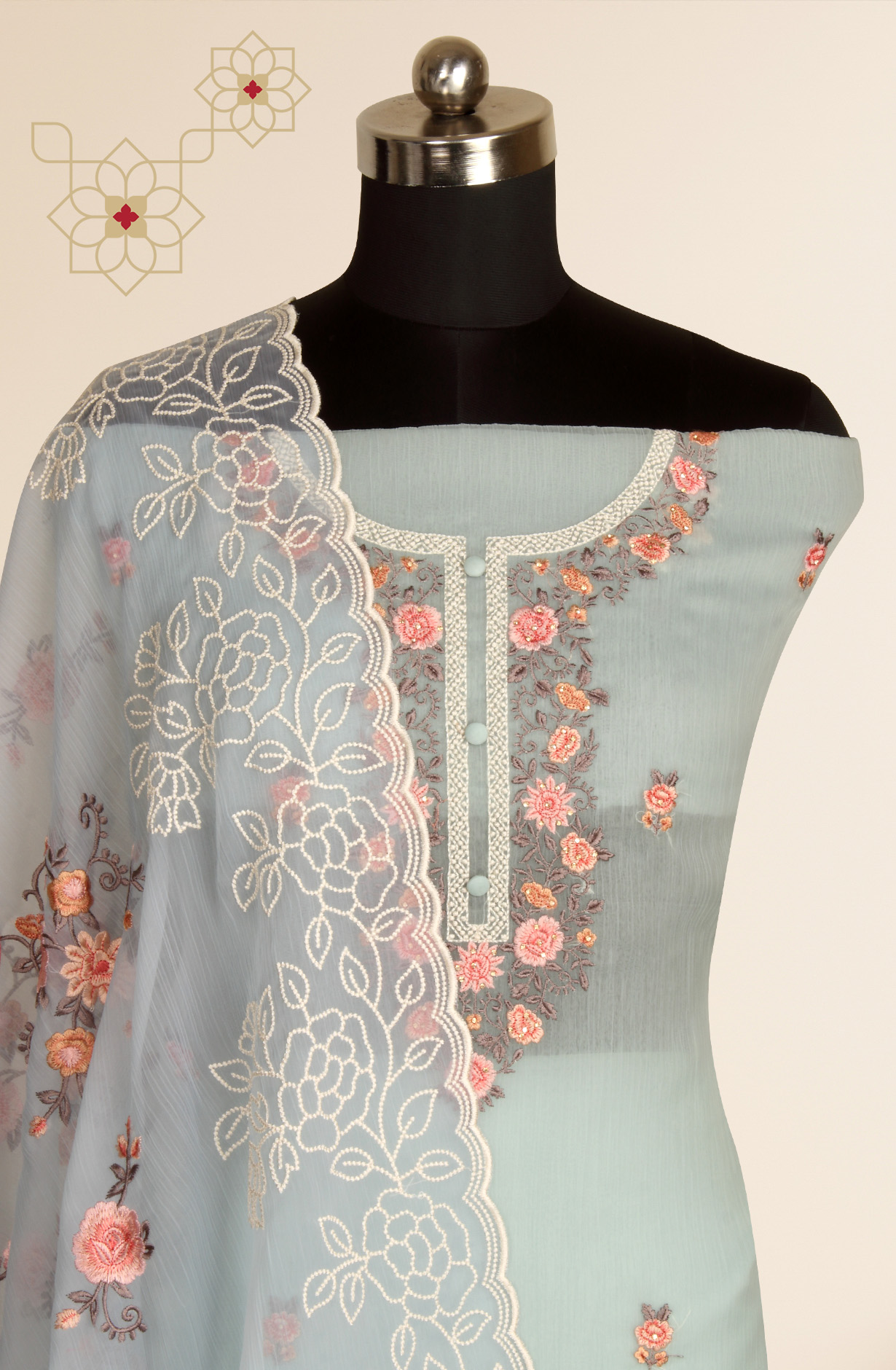 Sea Green Beautiful Organza Embroidered Salwar Suit - 838-6926C