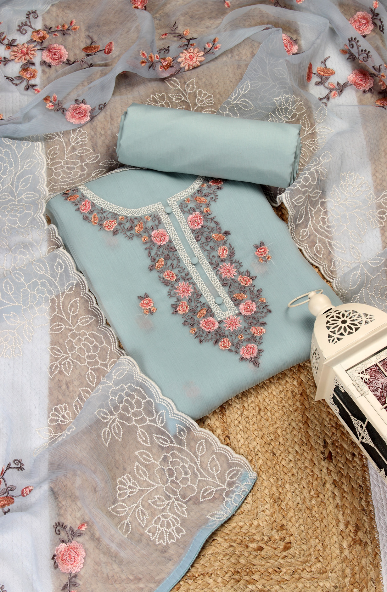 Sea Green Beautiful Organza Embroidered Salwar Suit - 838-6926C