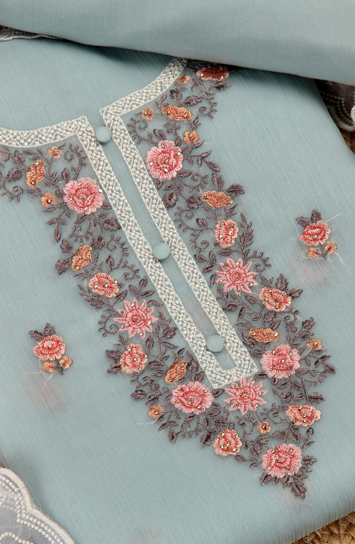 Sea Green Beautiful Organza Embroidered Salwar Suit - 838-6926C