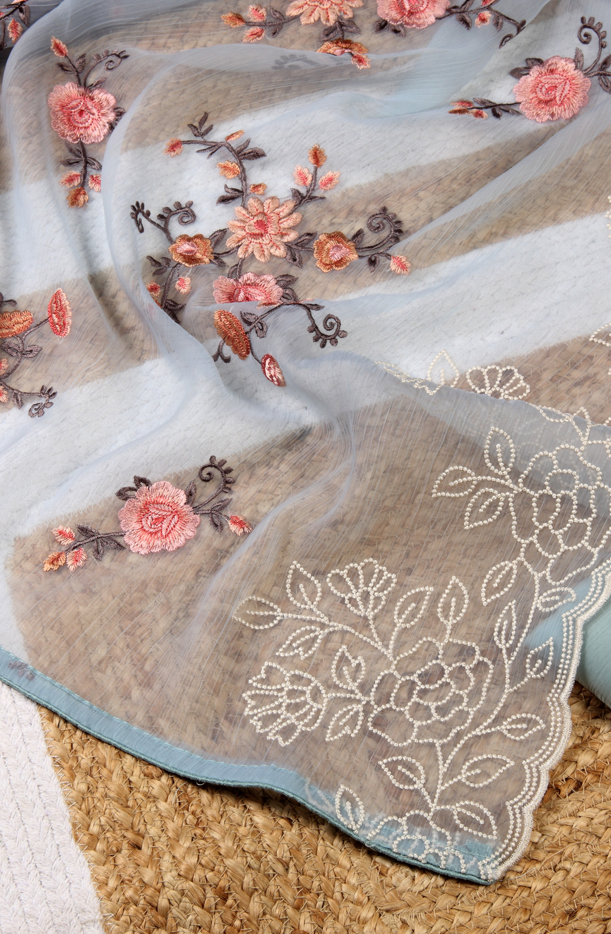 Sea Green Beautiful Organza Embroidered Salwar Suit - 838-6926C