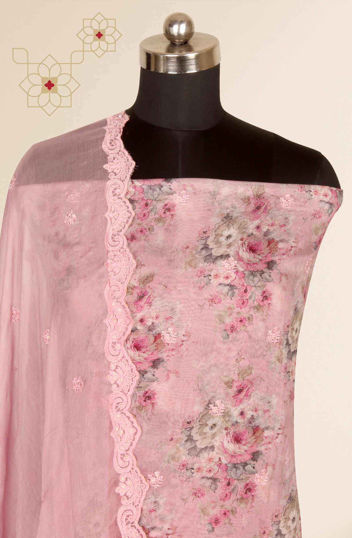 Pink Beautiful Organza Salwar Suit with Chiffon Dupatta - 838-6959