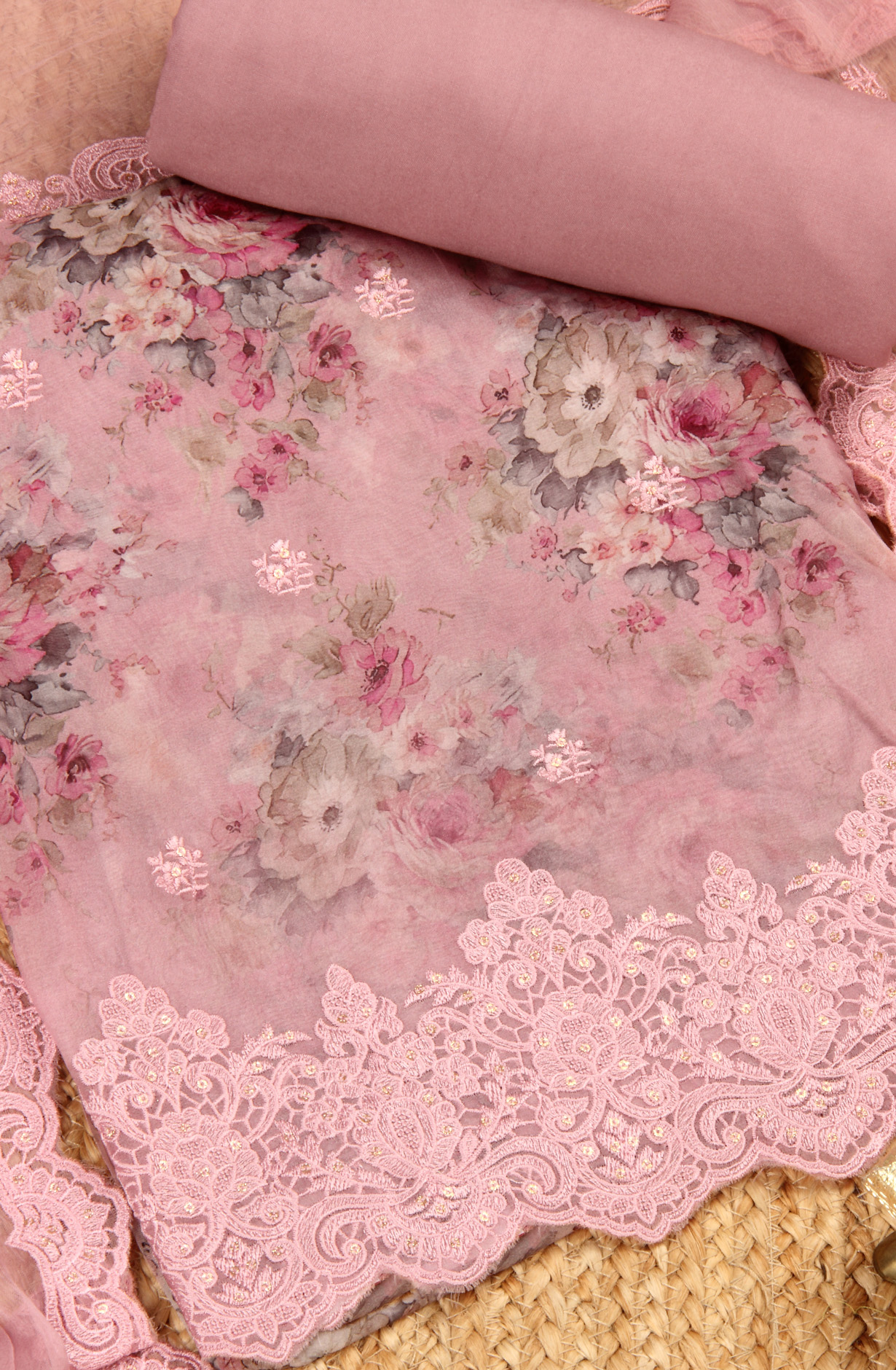 Pink Beautiful Organza Salwar Suit with Chiffon Dupatta - 838-6959