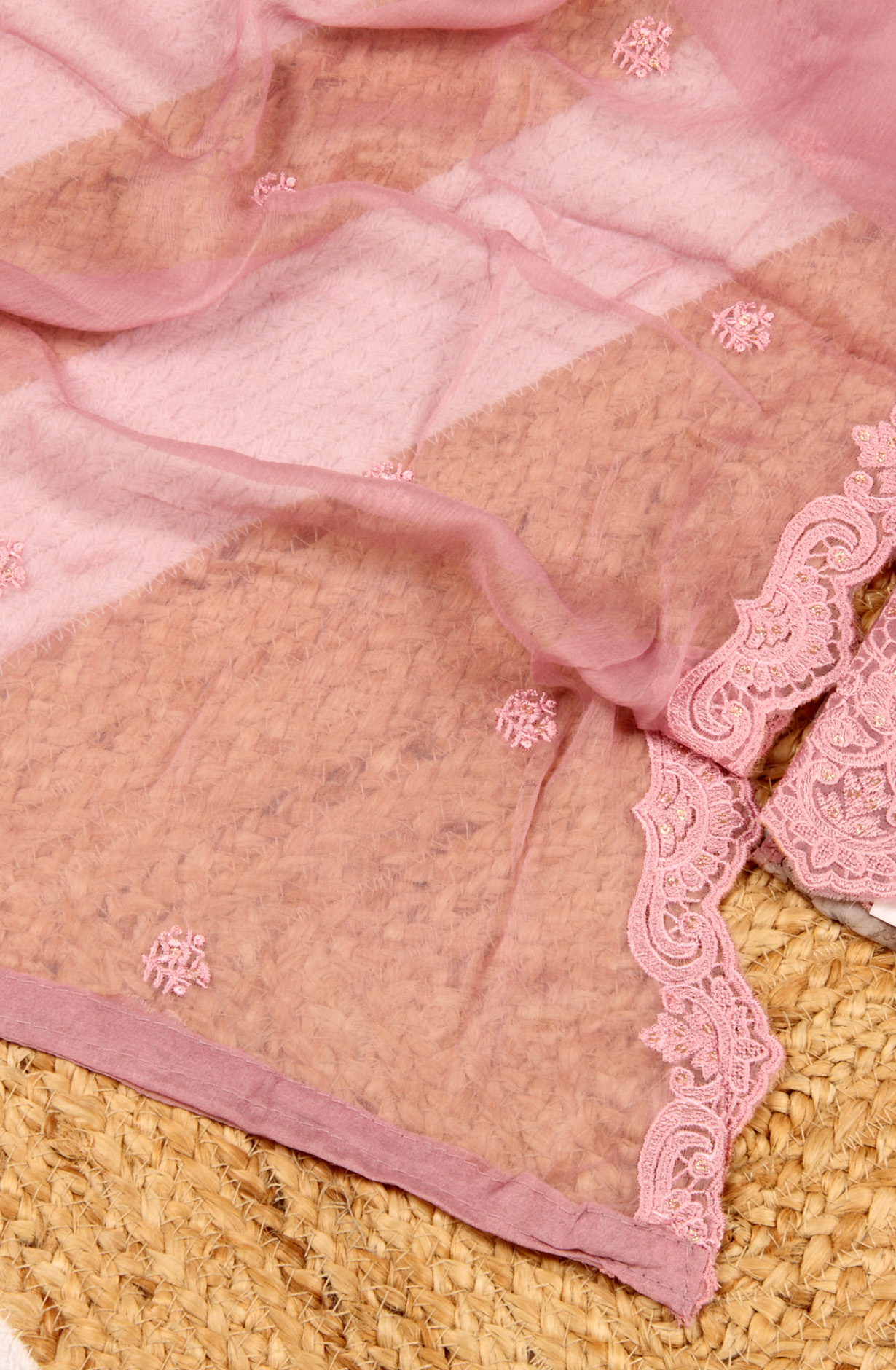 Pink Beautiful Organza Salwar Suit with Chiffon Dupatta - 838-6959