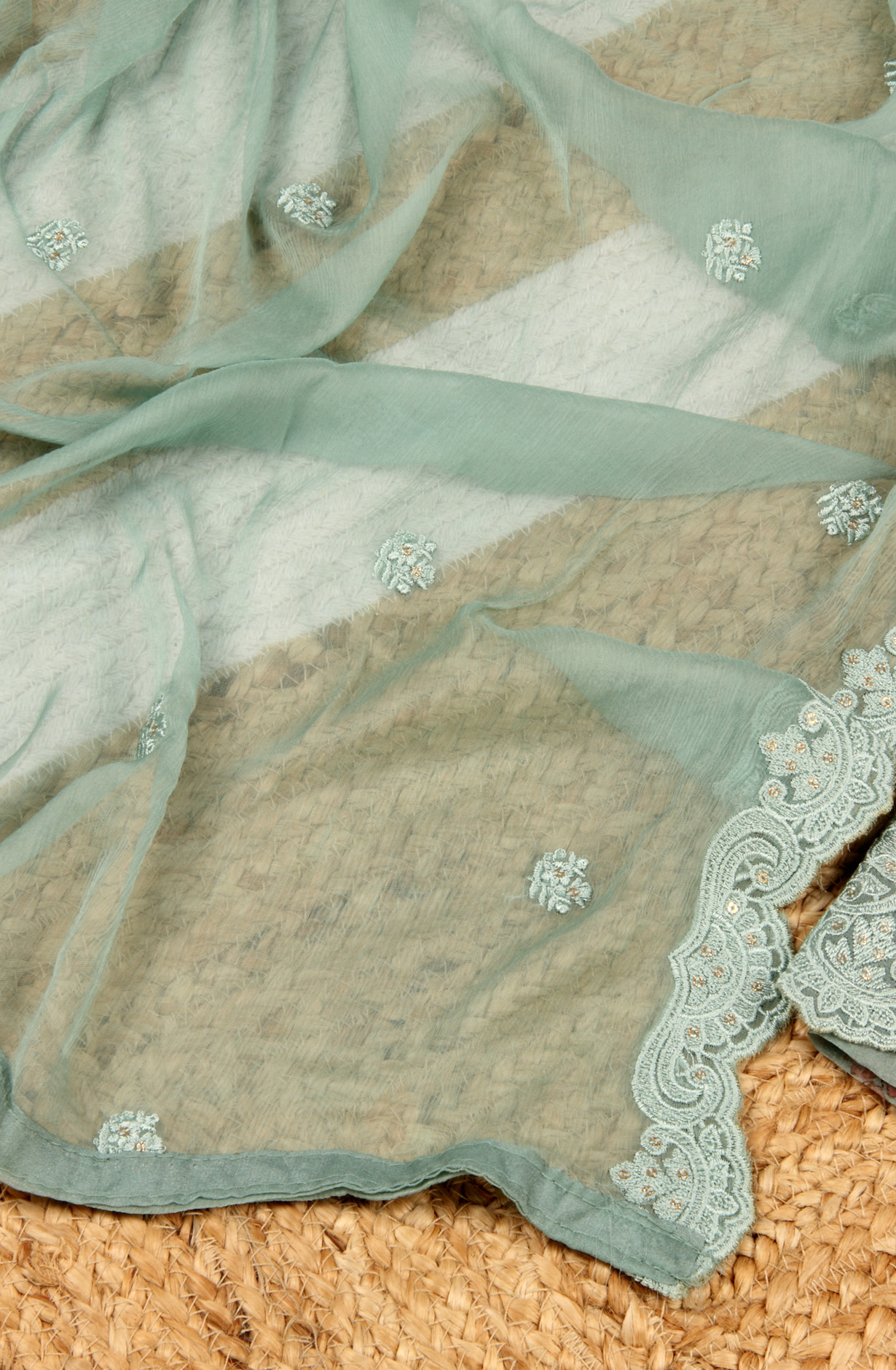 Sea Green Beautiful Organza Salwar Suit with Chiffon Dupatta - 838-6959B