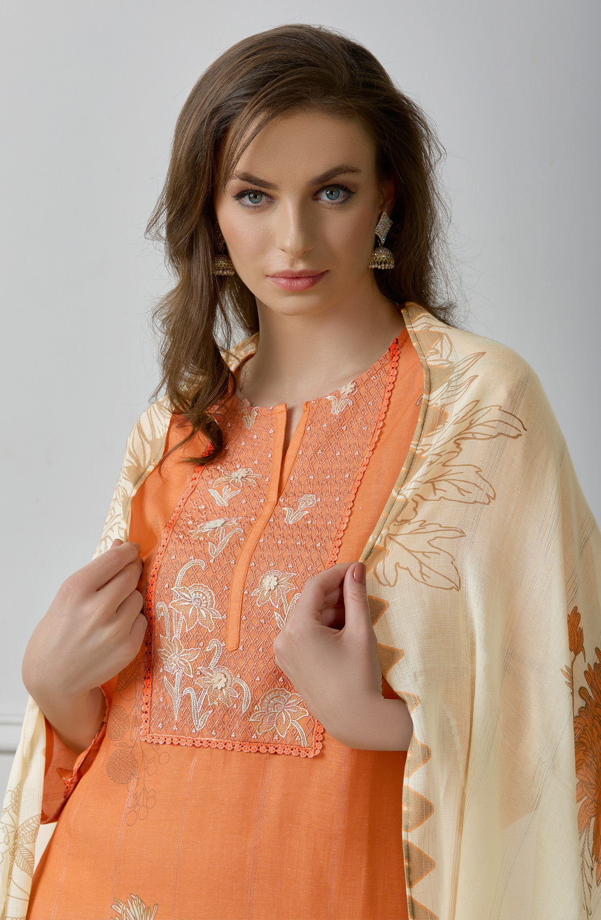 Orange Linen Beautiful Digital Printed Salwar Kameez - ZEH918