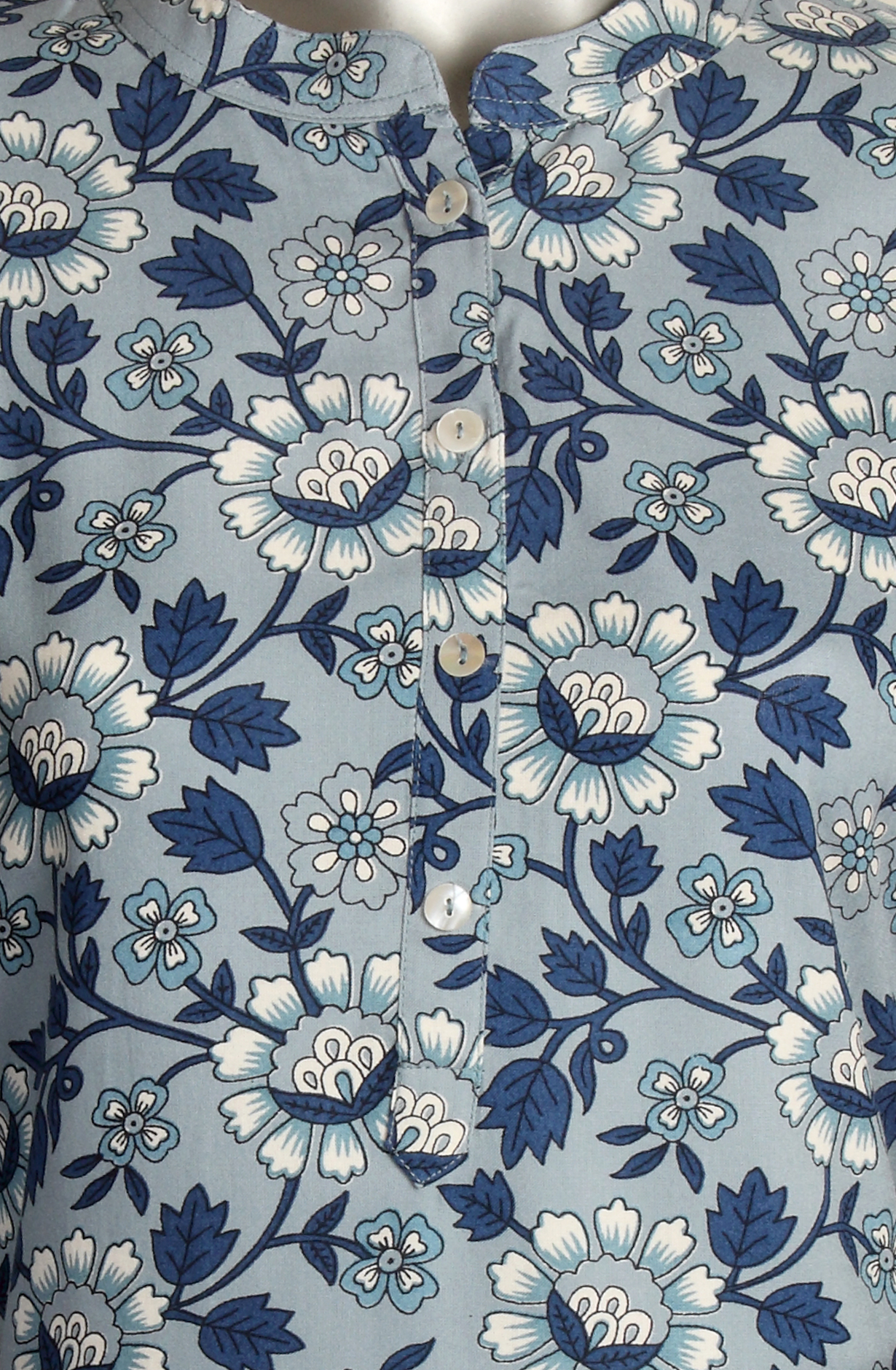 Grey and Blue Cotton Printed Kurti - 845-5033