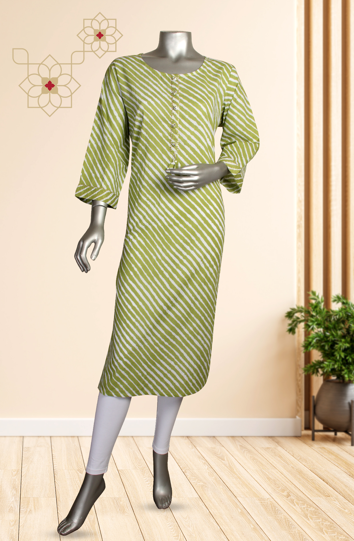 Parrot Green Printed Cotton Kurti - 845-73245