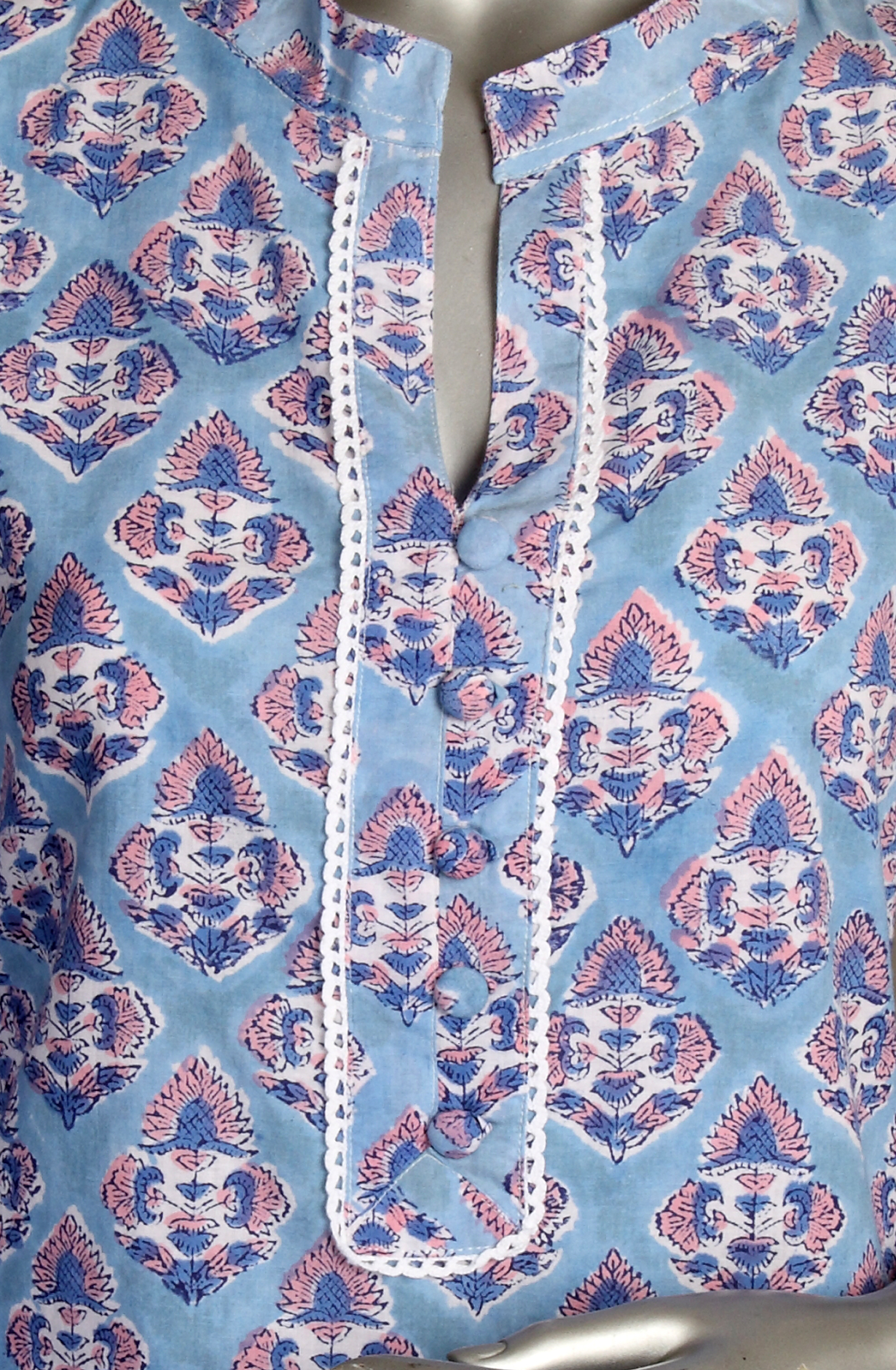 Pastel Blue Cotton Printed Kurti - 845-73616