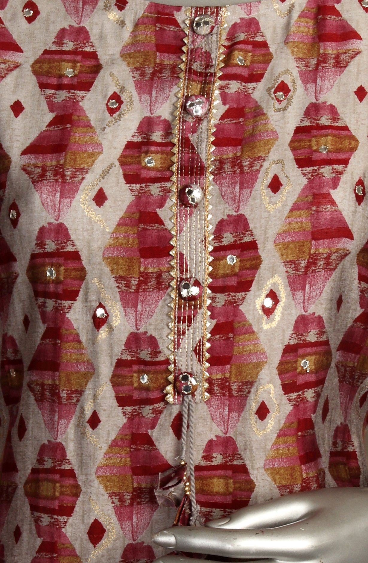 Grey and Maroon Printed Cotton Kurti - 845-73892