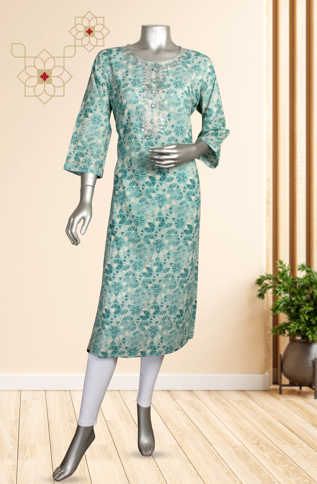 Firozi Printed Cotton Kurti - 845-73987A