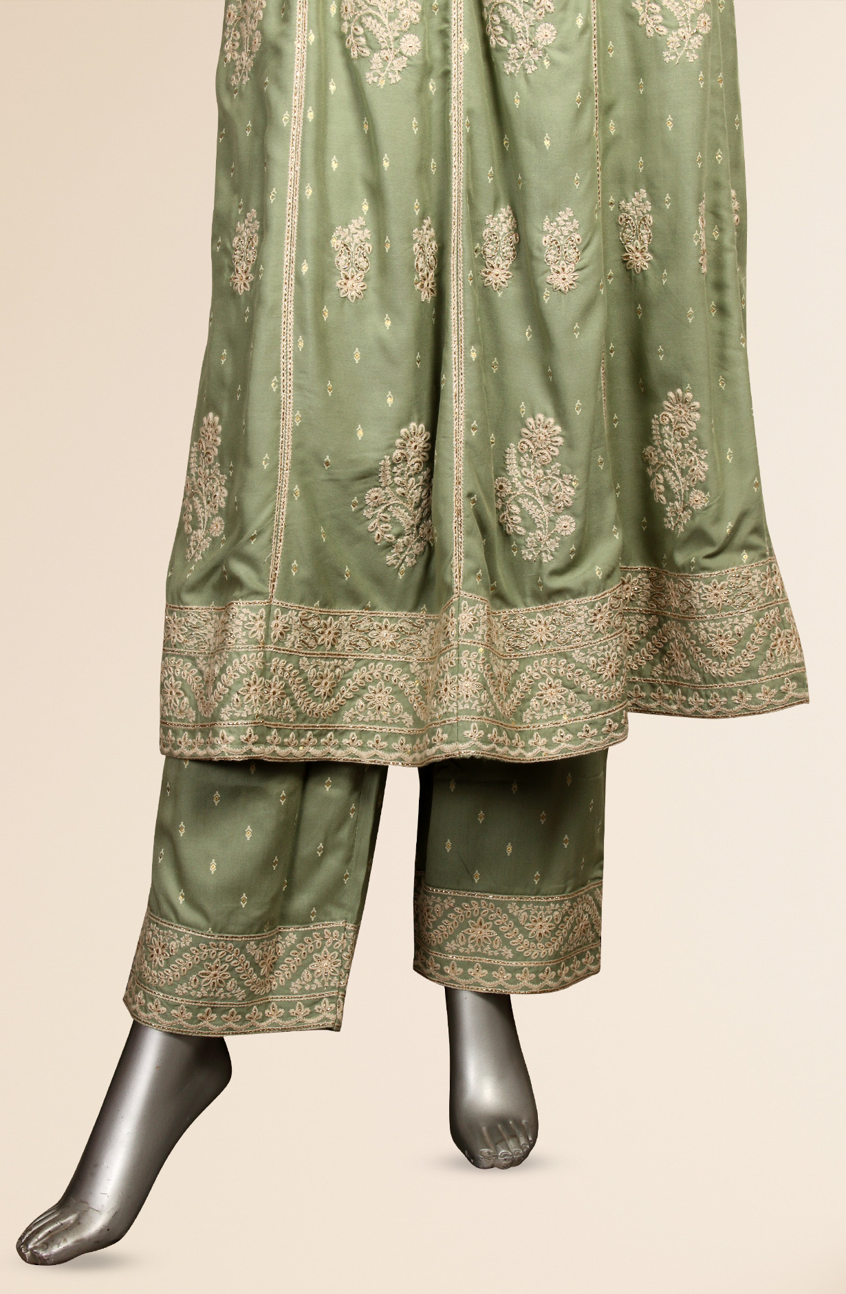 Ready-to-Wear Sea Green Modal Kurti Pant Set with Dupatta - 845-74191