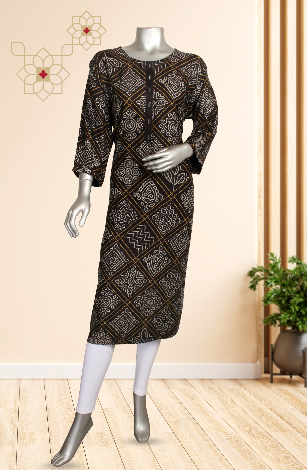 Black Modal Printed Kurti - 845-74432