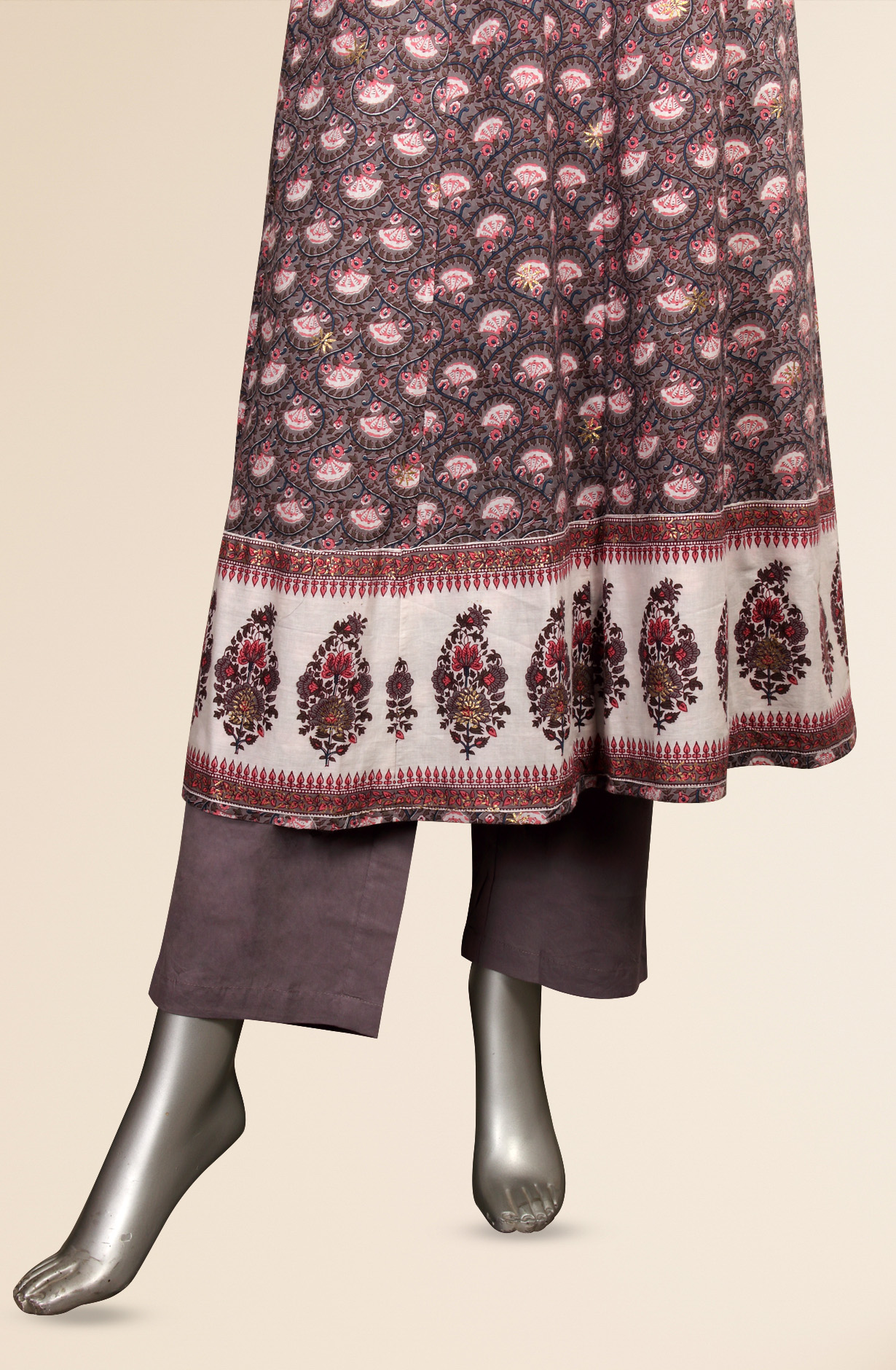 Ready-to-Wear Multi-coloured Cotton Kurti Pant Set with Dupatta - 845-74539