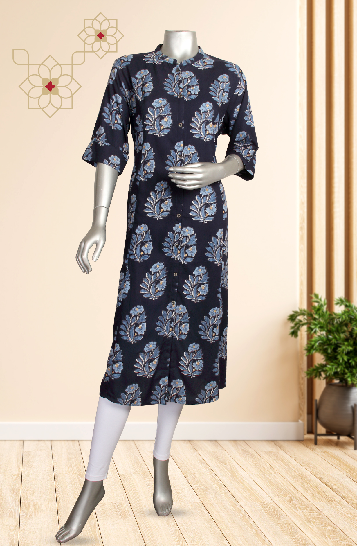 Blue Cotton Printed Kurti - 845-74740