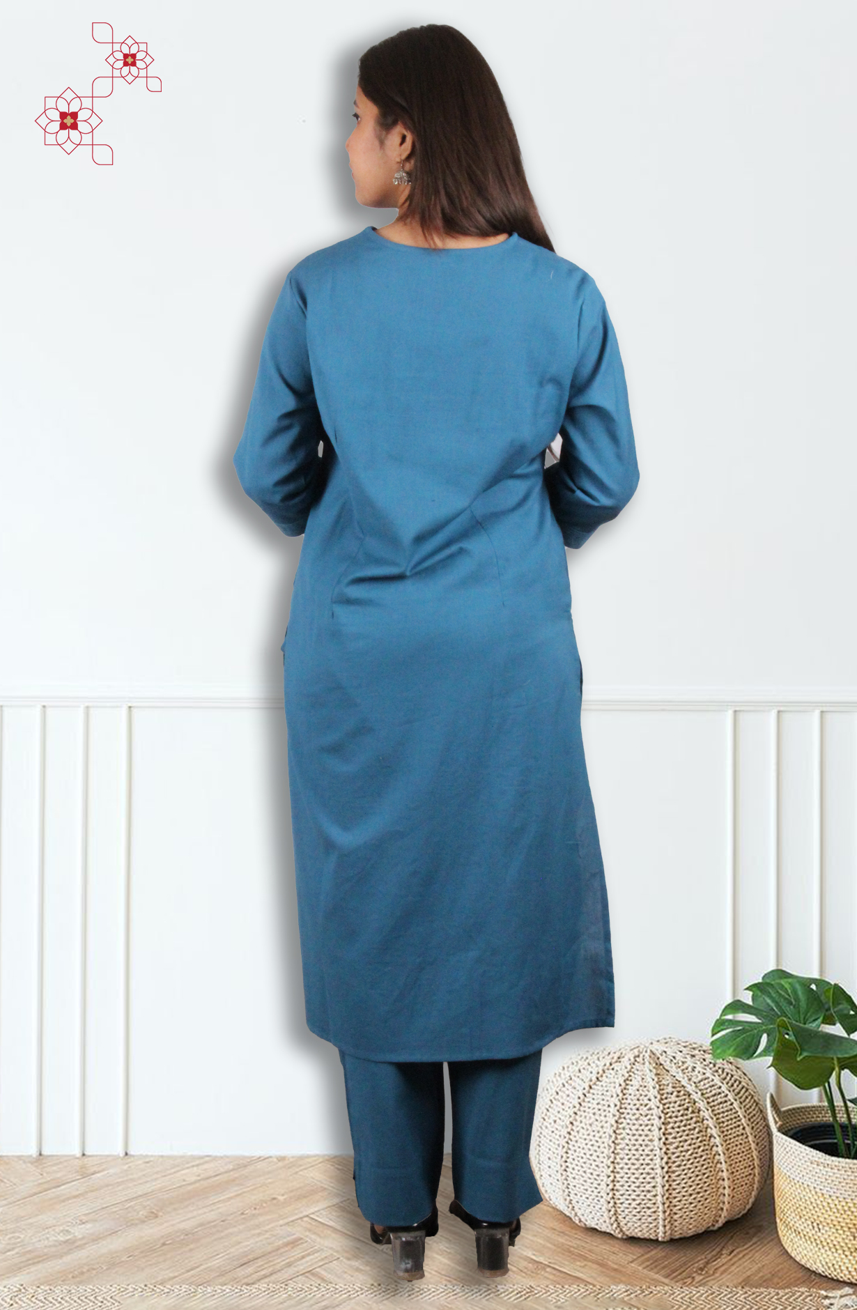 Teal Cotton Readymade Top Bottom Set - 845-76140 - Available Size M to XXXL