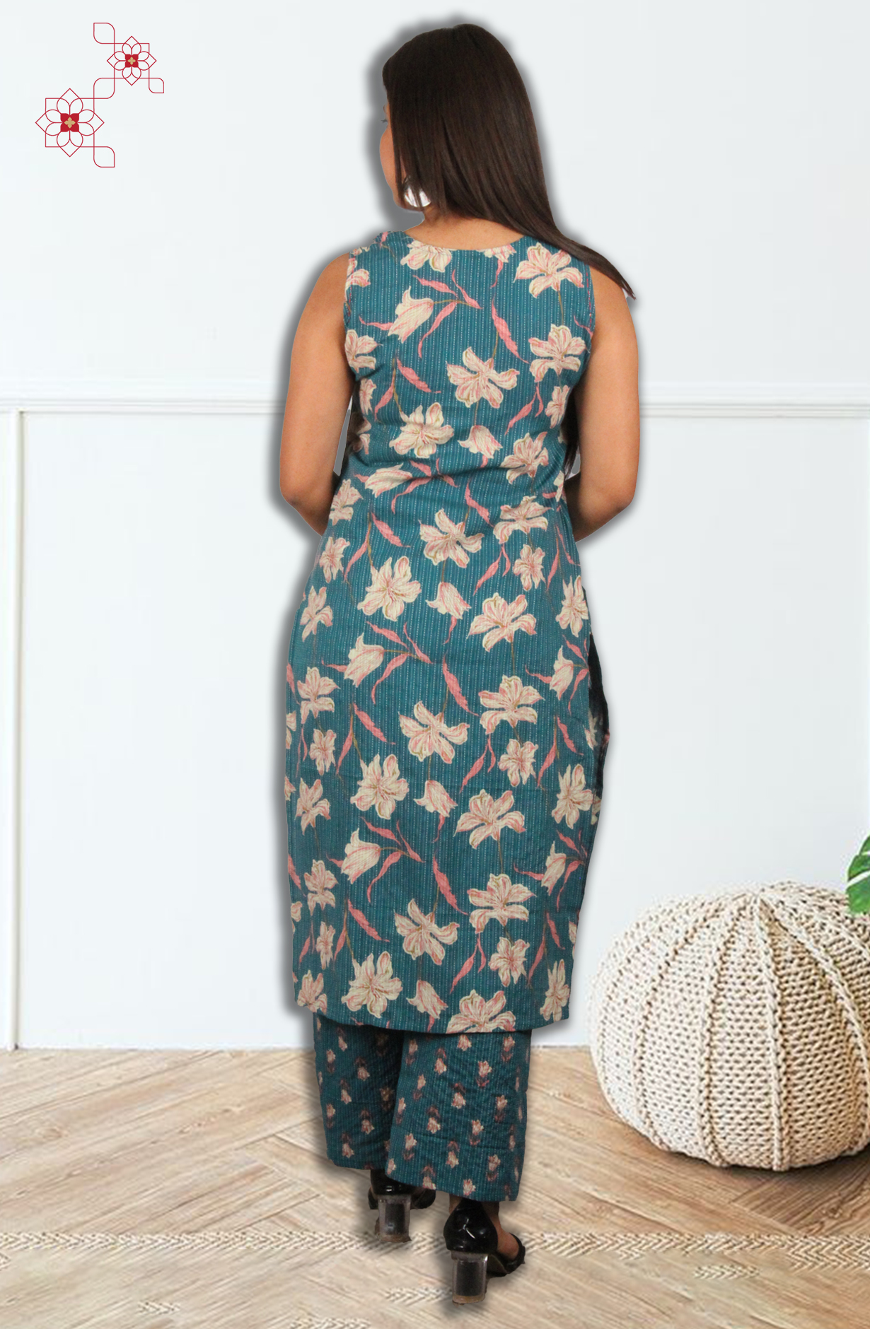 Teal Cotton Printed Top Bottom Set - 845-76261 - Available Size M to XXXL